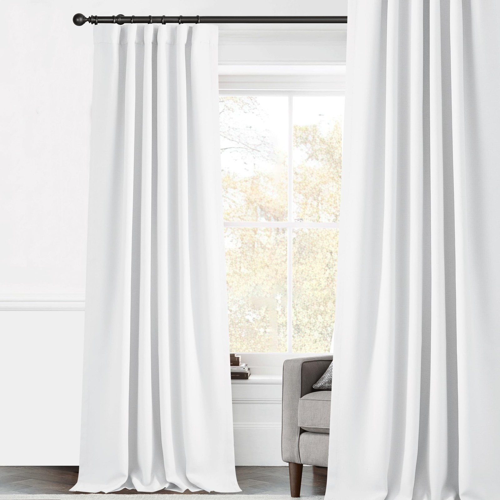 Oyster White 100% Blackout Linen Curtains 84 Inch, 1 Panel