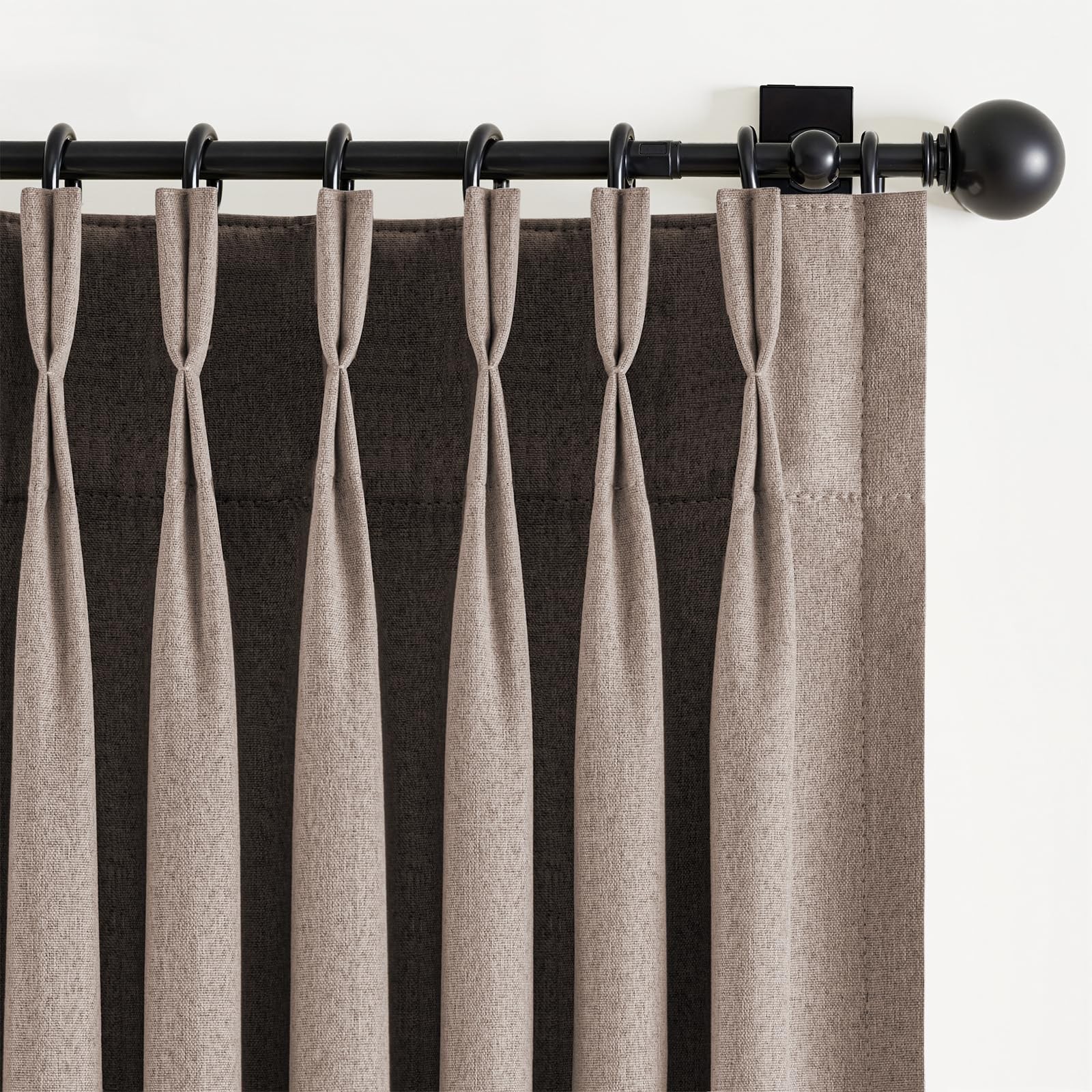 HushLoom Pinch Pleated Full Blackout Curtains for Bedroom & Living Room, Linen