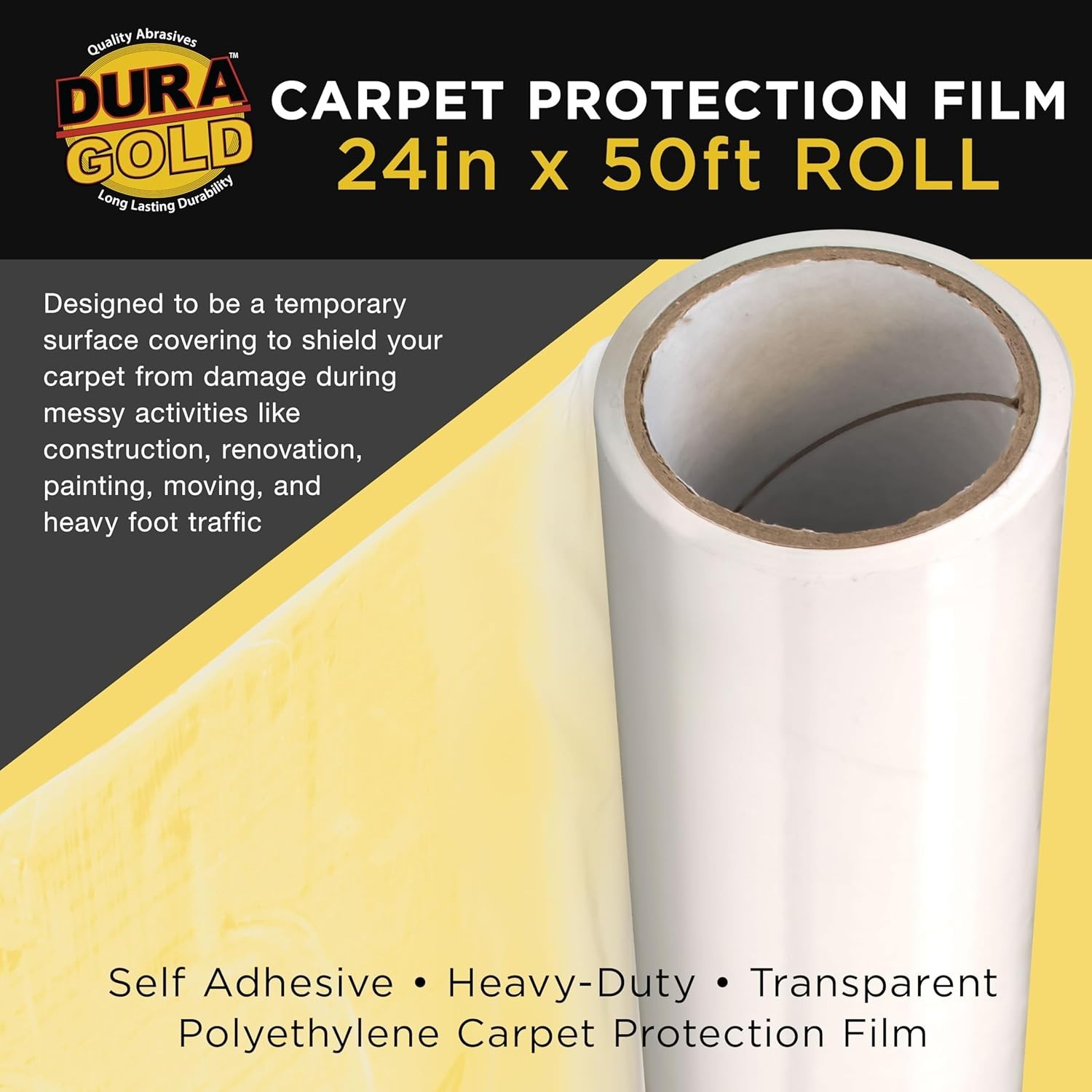 Heavy-Duty Clear Carpet Protector, 24in x 50ft Roll for Renovation Protection