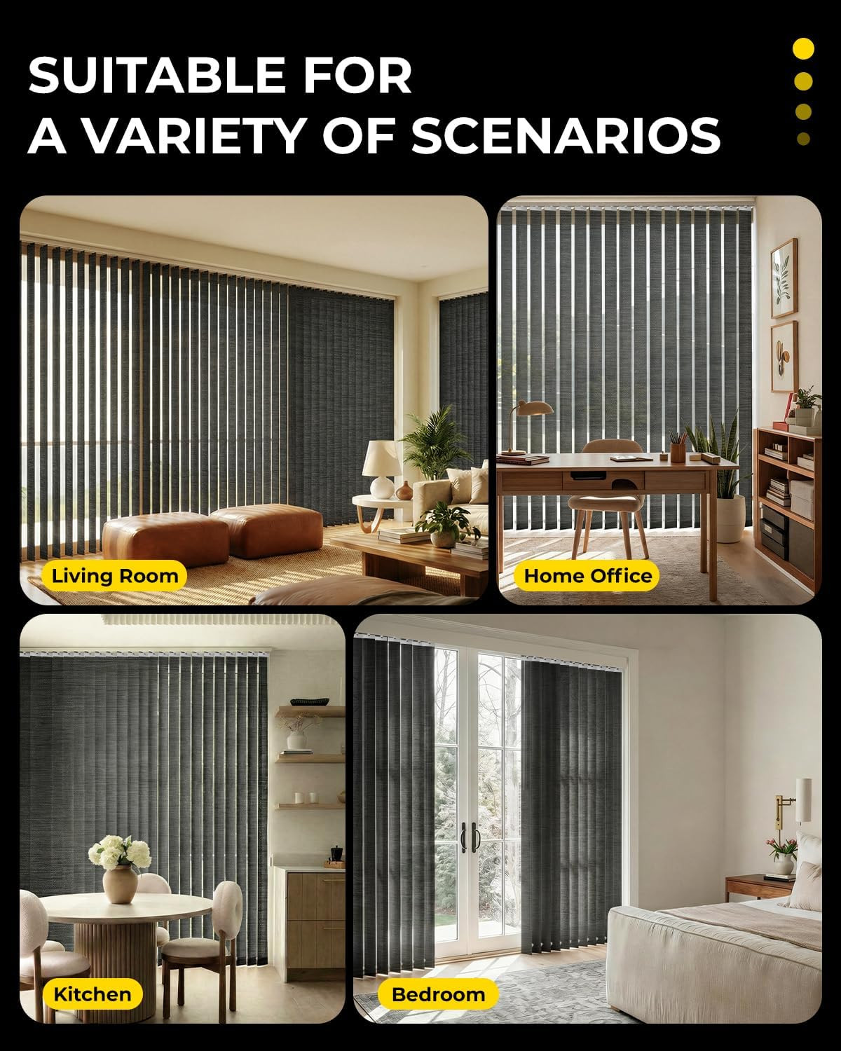 Vertical Blind Replacement Slats, 3.5×82.5 In, Black | Light Filtering Material,