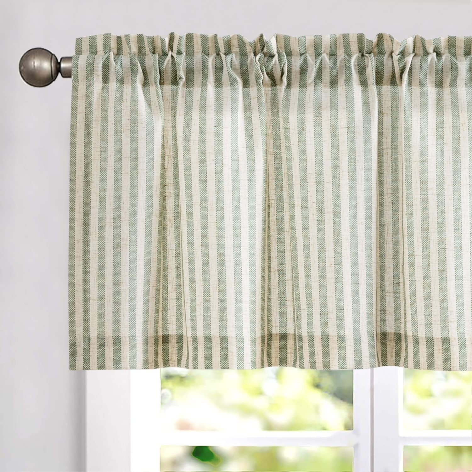 Rustic Farmhouse Linen Stripe Kitchen Valance, Light Filtering Rod Pocket Topper