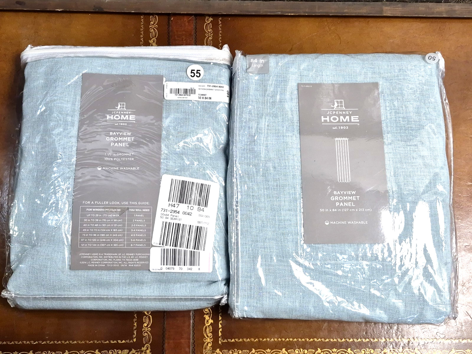 2 – JC Penney Home Soft Blue/Green Sea Mist Sheer Grommett Curtains Panels 50×84