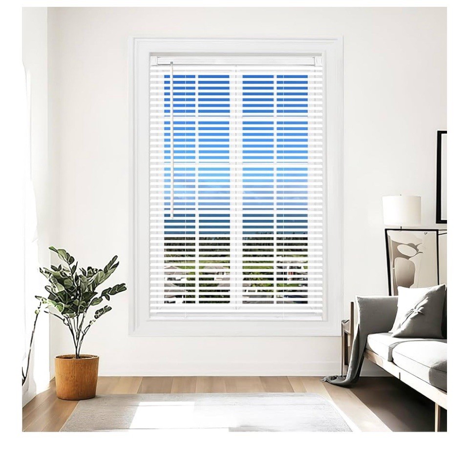 Cordless Vinyl Mini L Blinds 35″ W x 48”H, 1″ Slat White Horizontal Windows NEW