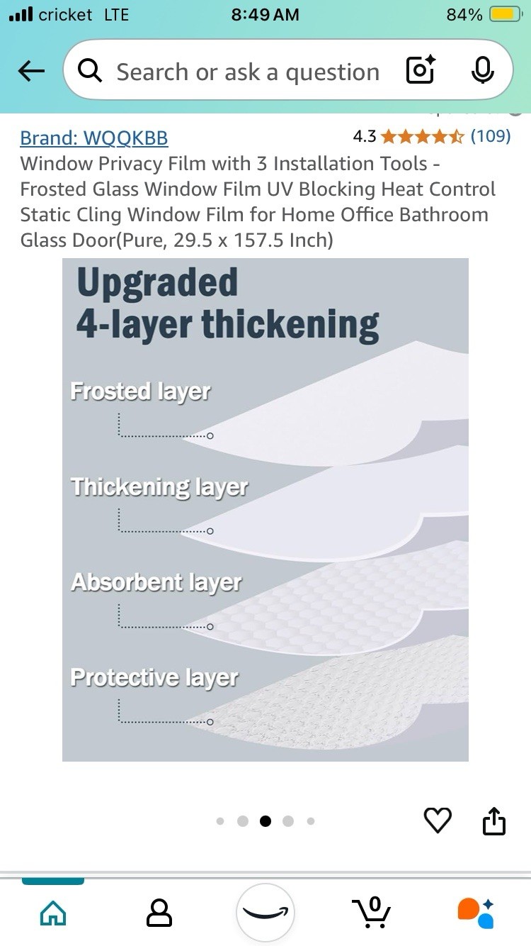 WQQKBB Window/ Glass Door Privacy Film 29.5 X 157.5 W/ Installation Tools NEW