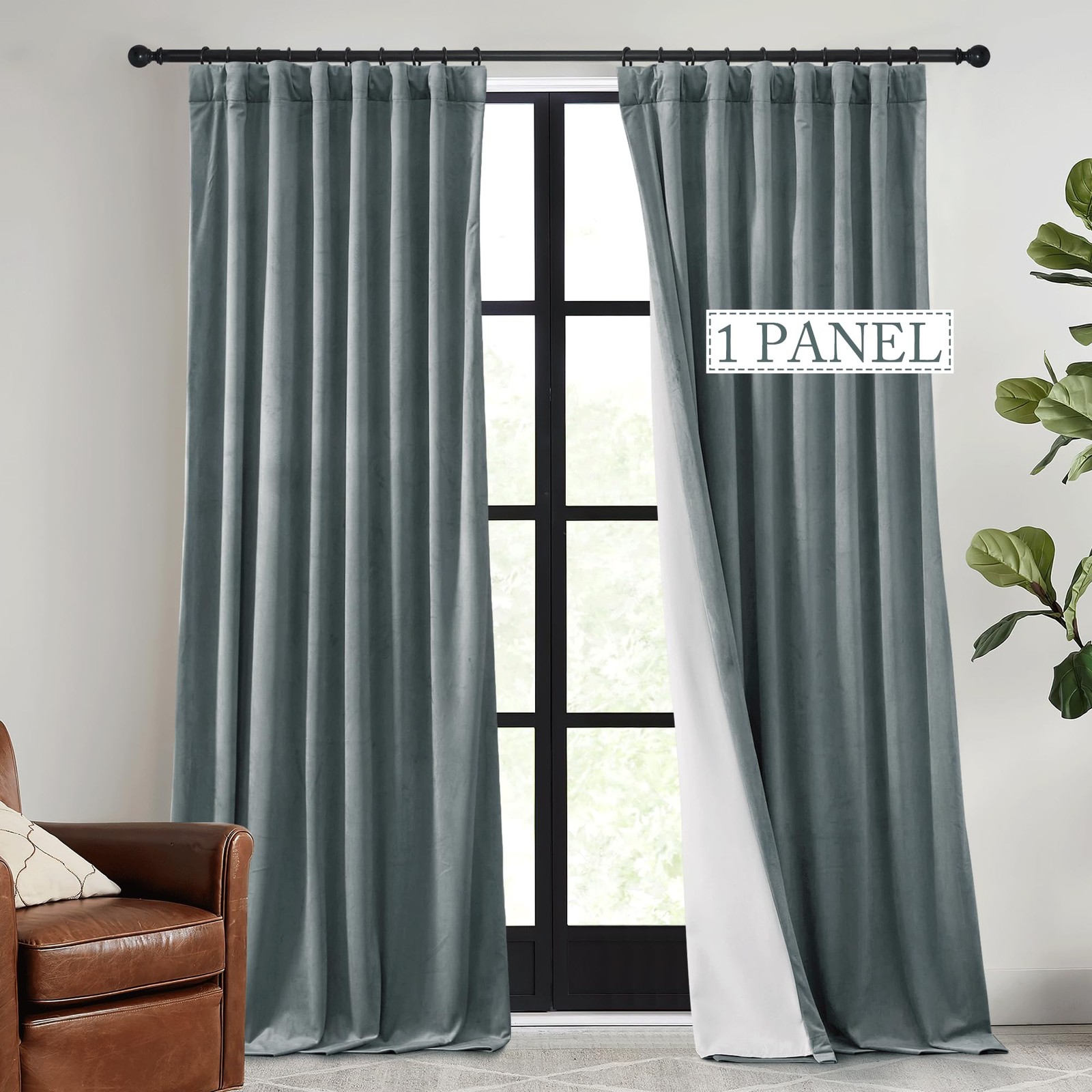 RYB HOME Stone Blue Velvet Curtains 48″x108″ 1 Panel