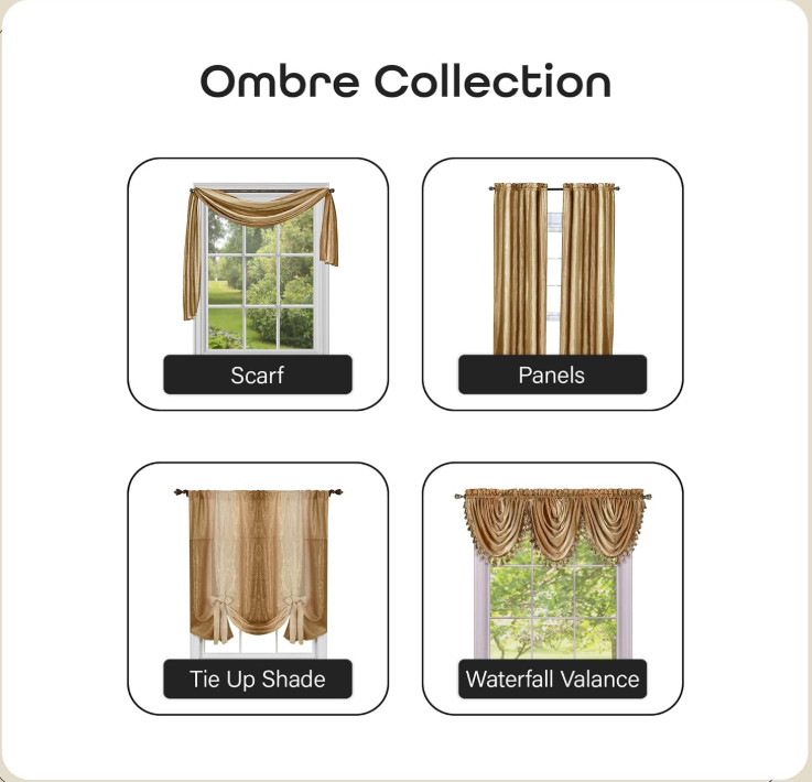 NWT Achim Ombre Waterfall One Tassel Trim Window Curtain Valance – 46×42
