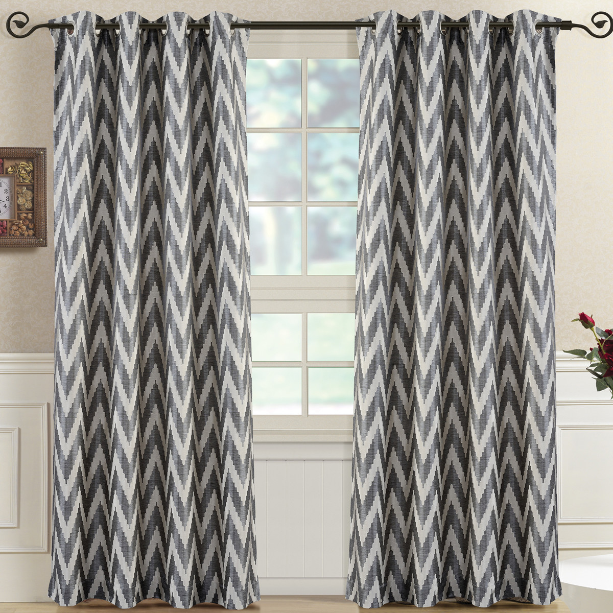 Pair (Set of 2) Lisette Chevron Top Grommet Window Curtain Panels