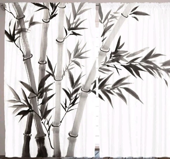 108×84″ Ambesonne Bamboo Pattern Curtains, 2 Panel Set For 1 Window