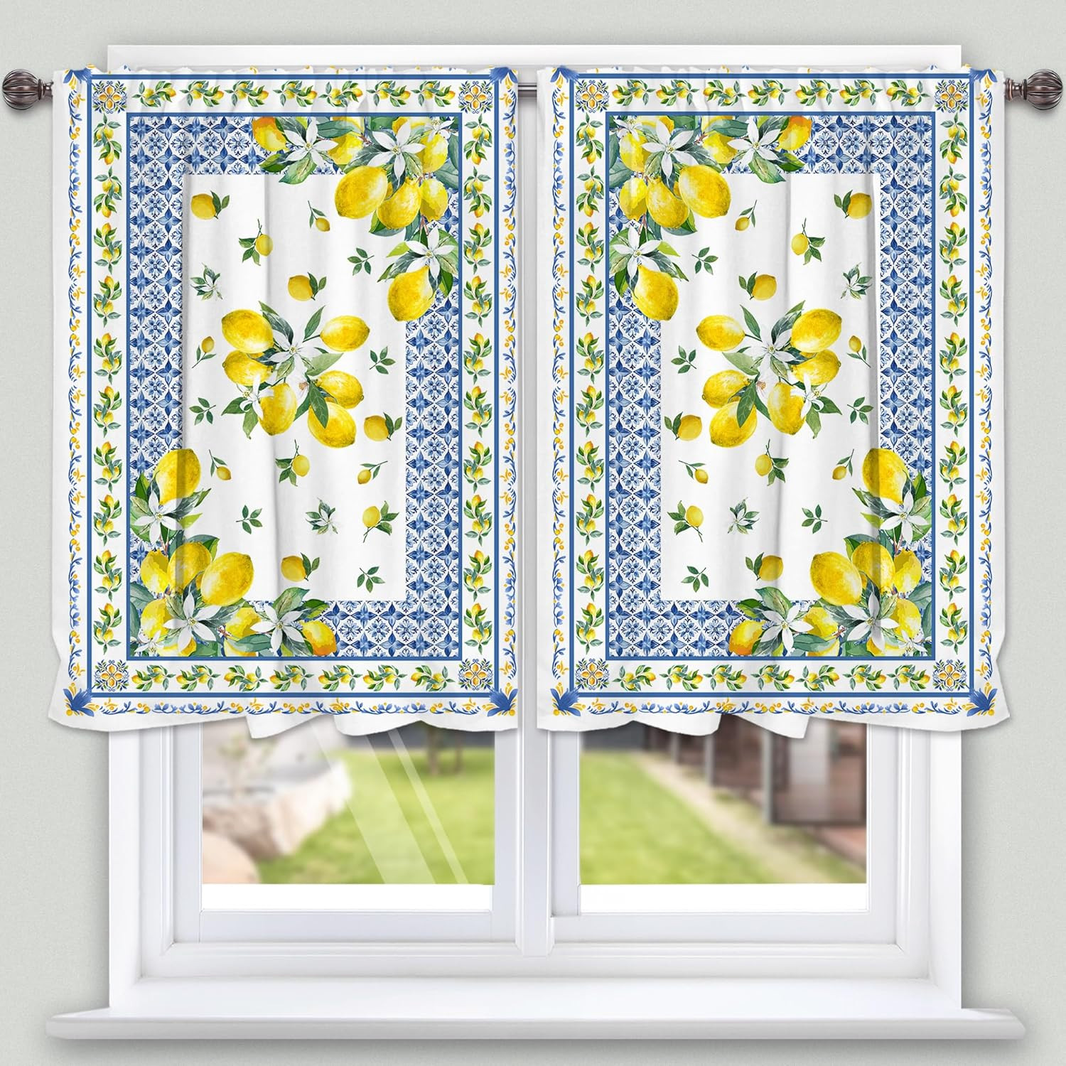 Lemon Kitchen Curtains and Valances Set 3 PCS for Window, Mediterranean Spring S