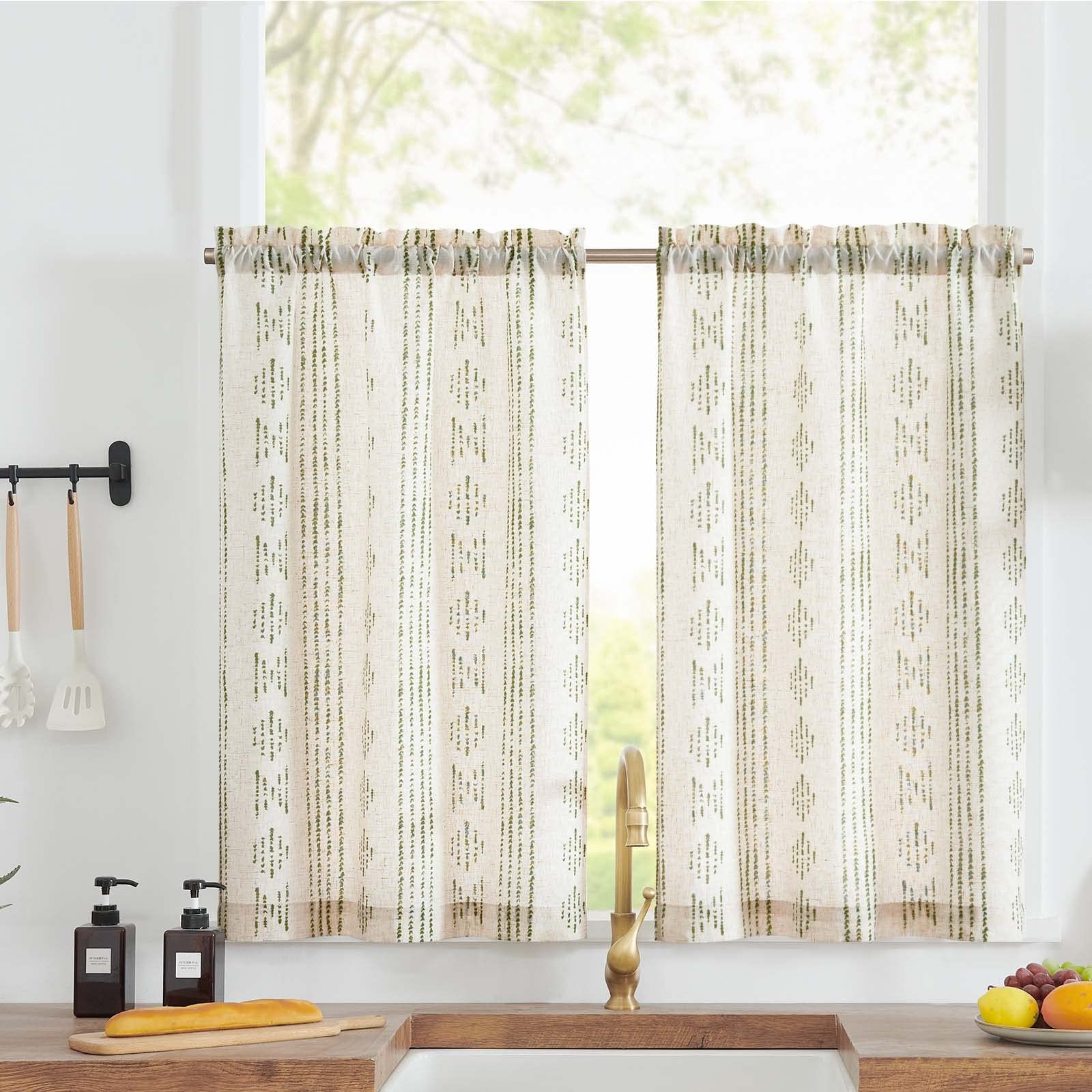 Boho Kitchen Curtains Linen Tier Curtains 36 Inches Bohemian Cafe Small Drape…