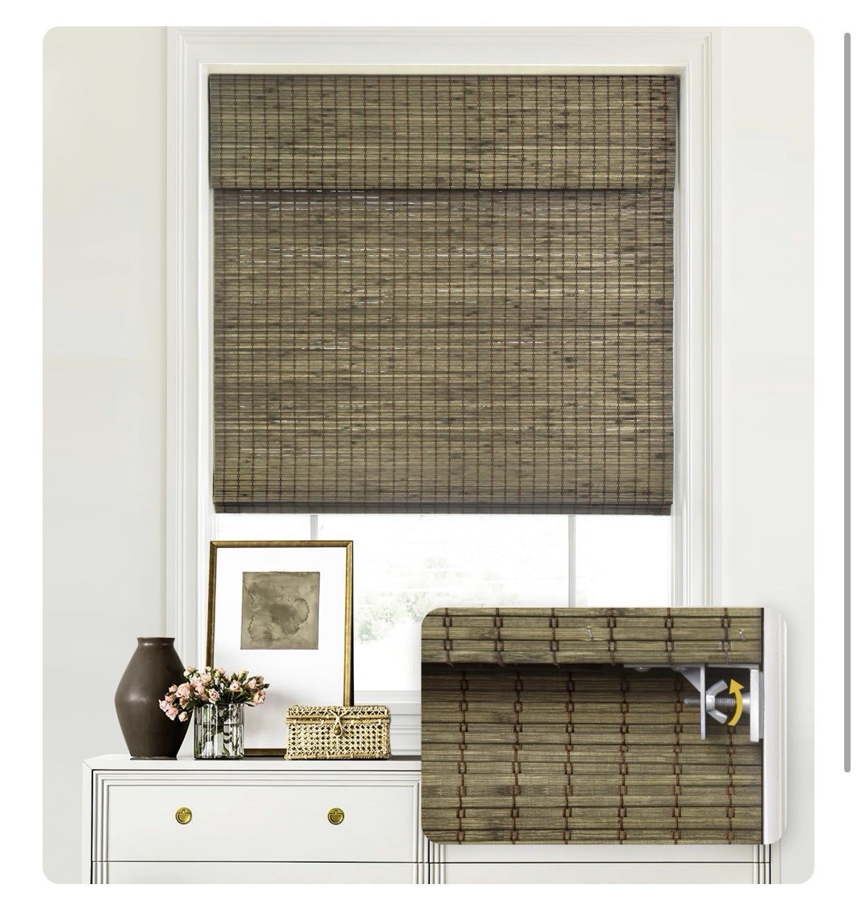 LazBlinds No Tool Cordless Bamboo Roman Shades 30″ W x 64″ H, Driftwood