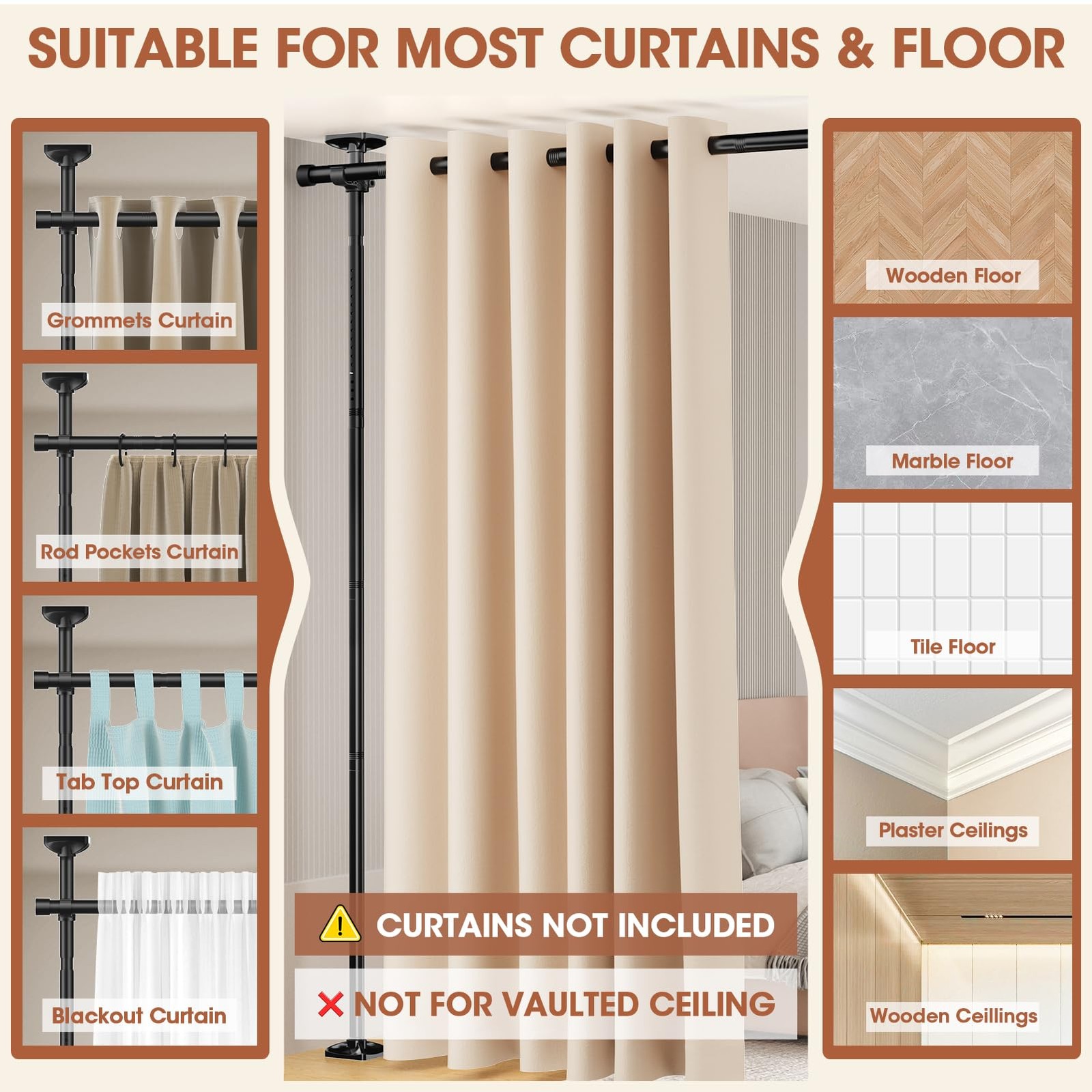 SUNALLY Room Divider Curtain Rod No Drill Adjustable 28-171in Black Stand