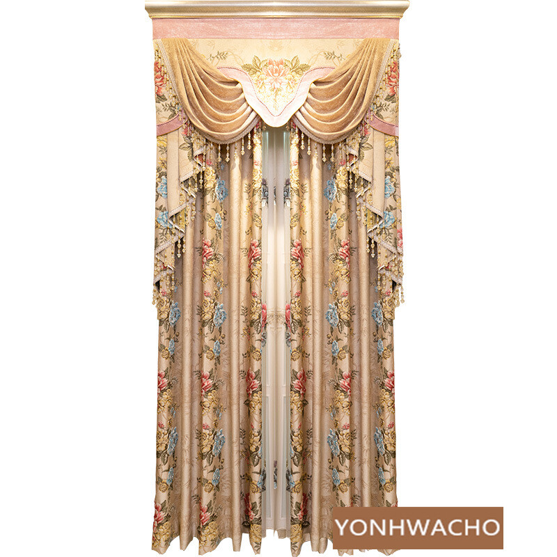 luxury European bedroom thick beige cloth blackout curtain valance drape C1601*