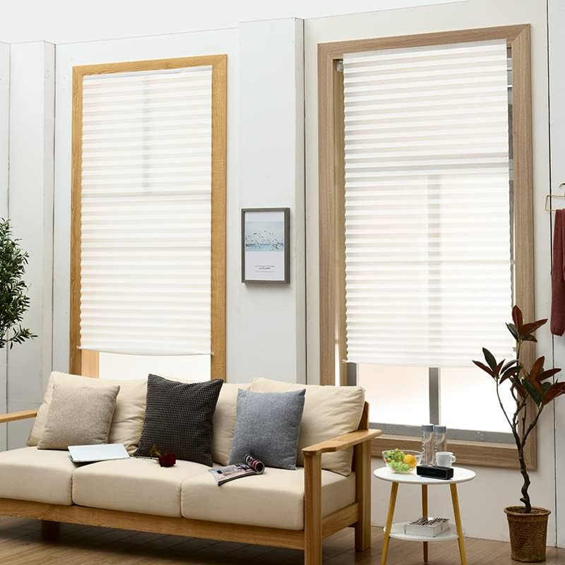 2Pcs Temporary Window Blinds Cordless, Self Adhesive Pleated Paper Blinds Window