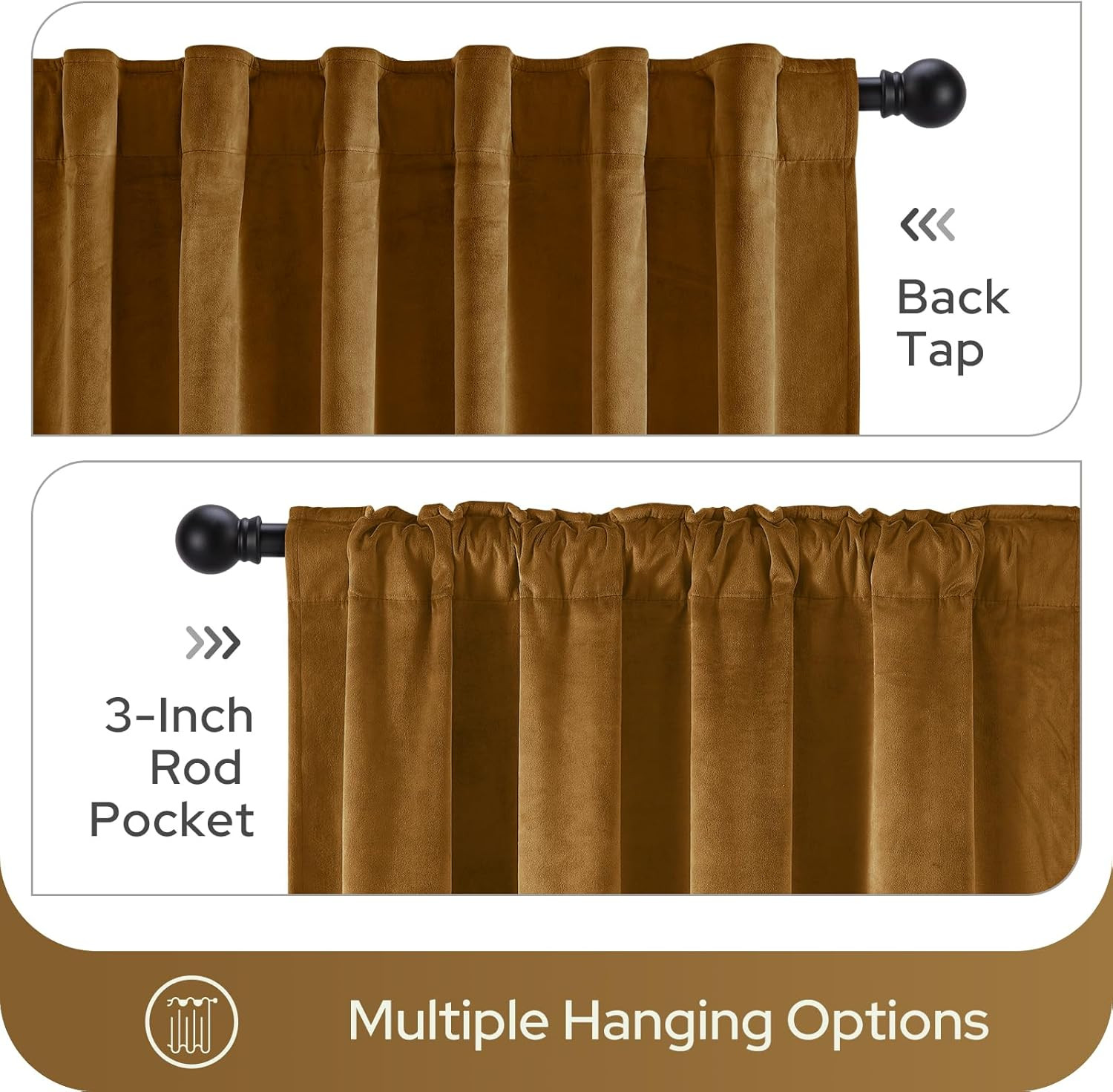 Luxury Blackout Gold Velvet Curtains, 52×96 Inch, 2 Panels for Home Decor