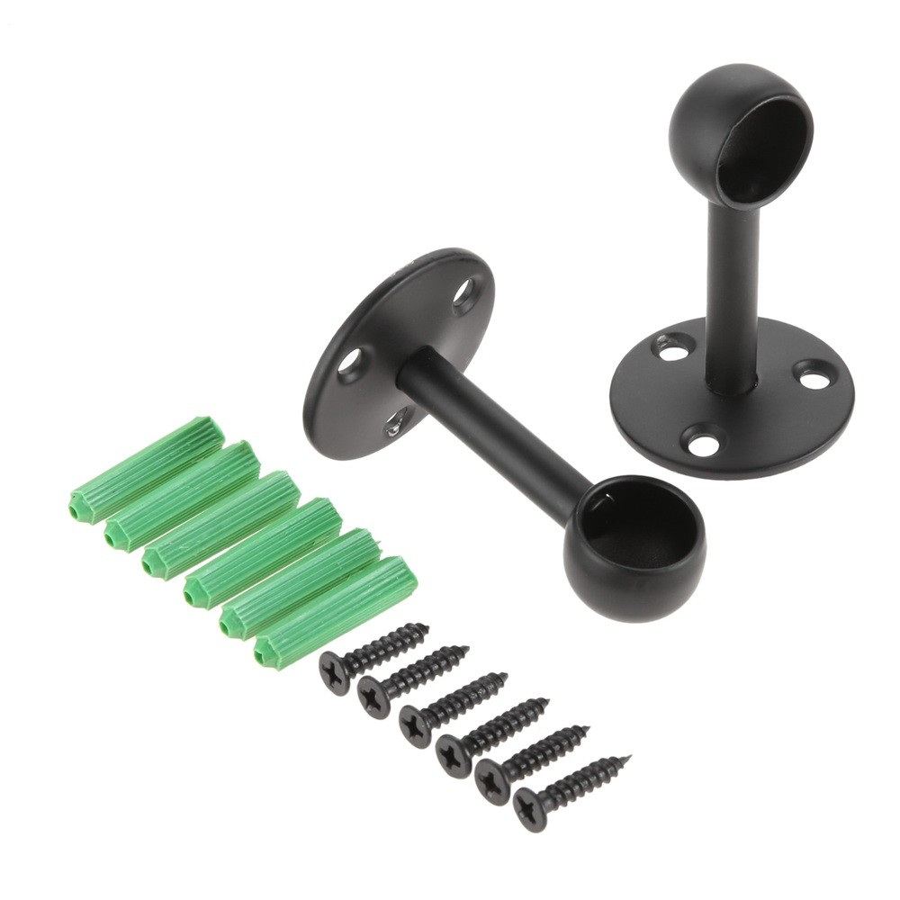 2Pcs Flange Rod Holders Closet Pole Socket Round Black Stainless Steel 5 Size