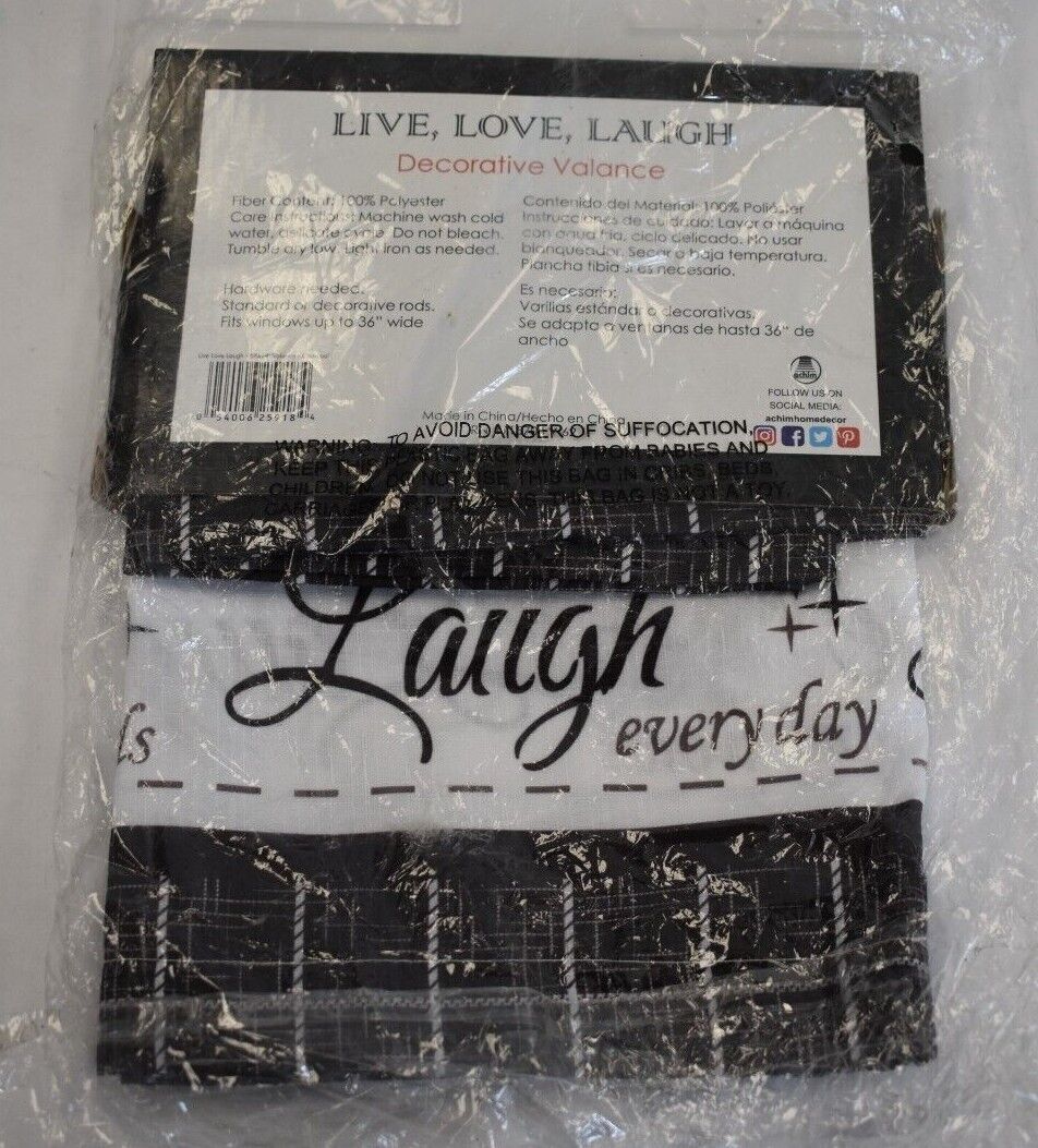 Live Love Laugh Decorative Curtain Valance 58″ x 14 Polyester Charcoal 2 Pack