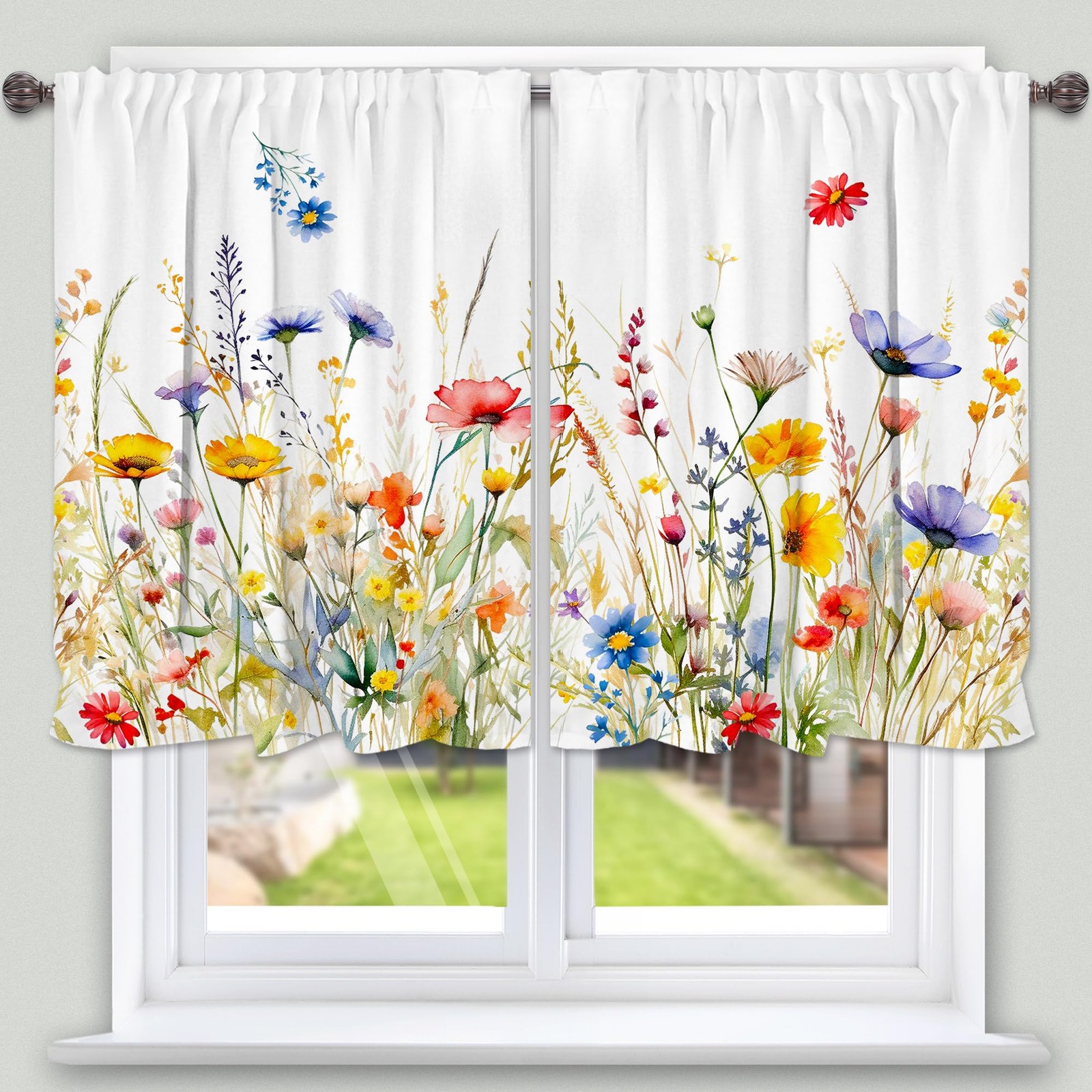 cusugbaso 3 Piece Spring Kitchen Curtains and Valances Set for Window