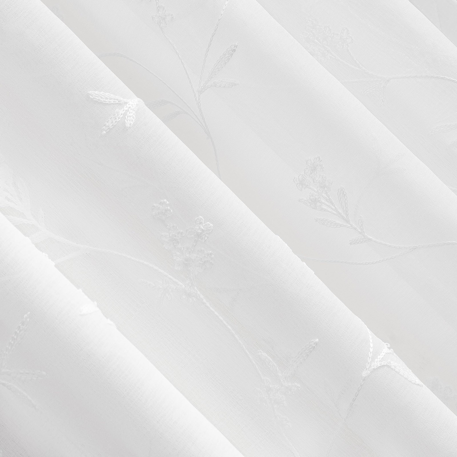 Delia Embroidered Floral Sheer Rod Pocket Curtain Panel, 50″ x 84″, Ivory Off…