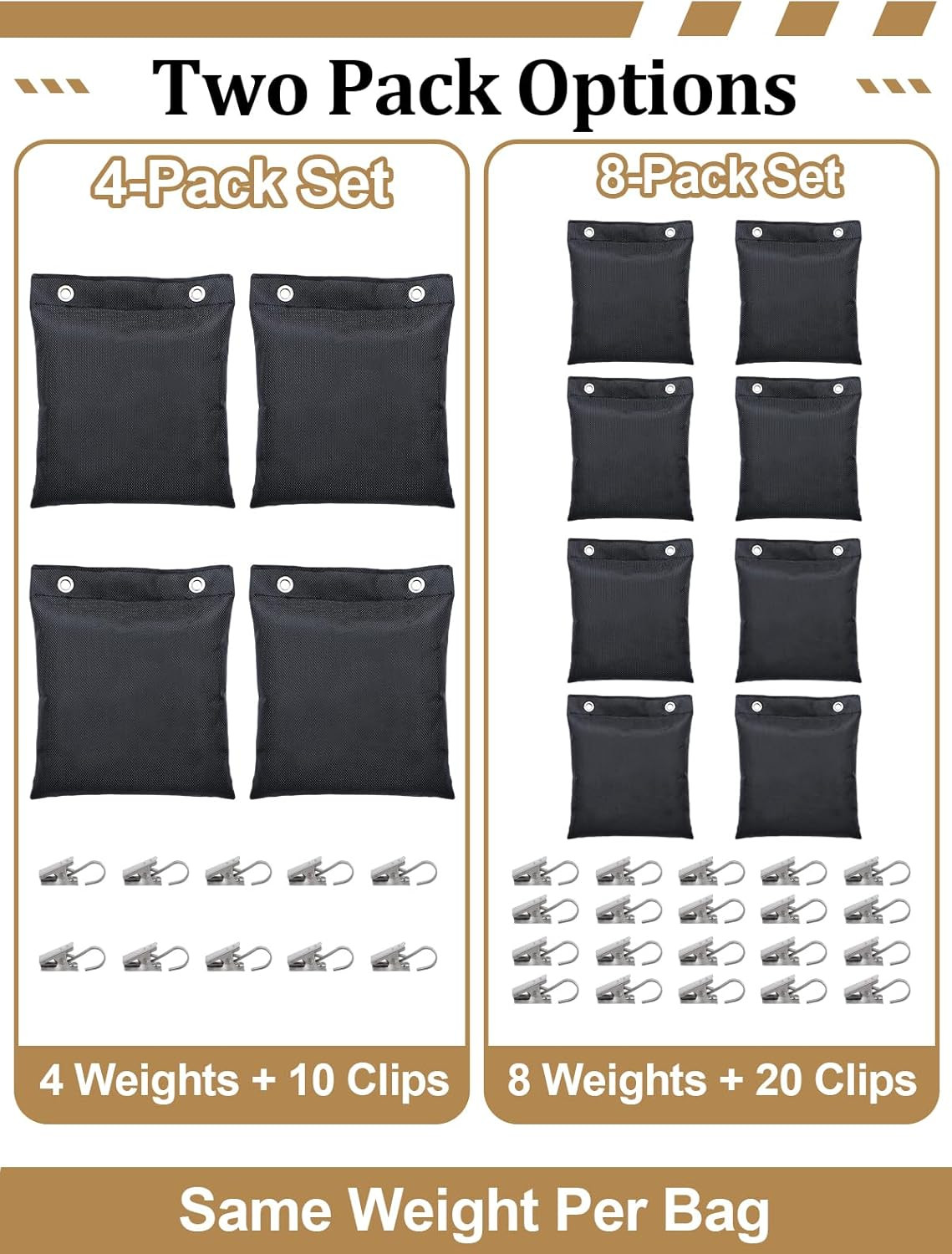 Pre-Filled 17.6 Oz Outdoor Curtain Weights- 4 Pack Wind Resistant Oxford Weight