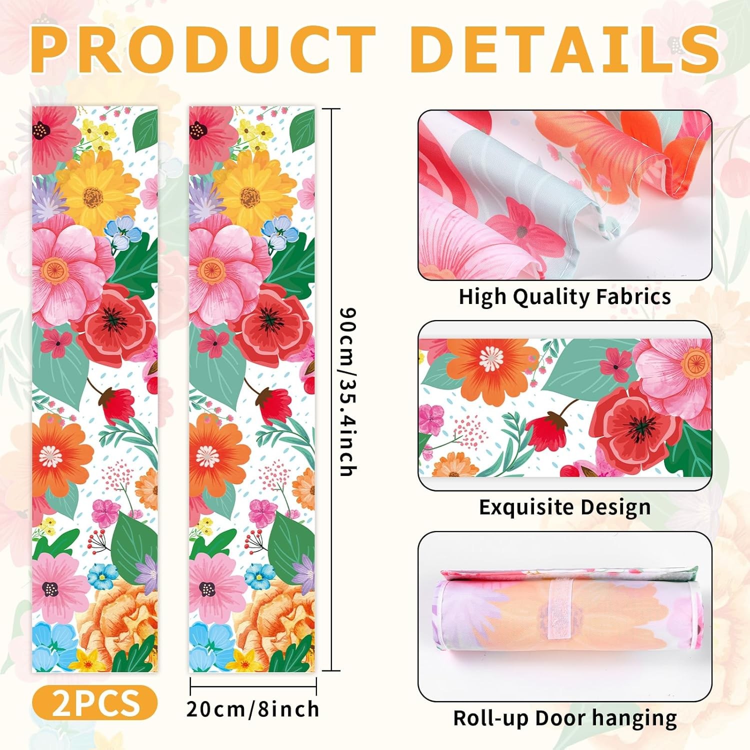 2 PCS Wildflowers Classroom Door Window Cover Flowers Door Curtain Classroom