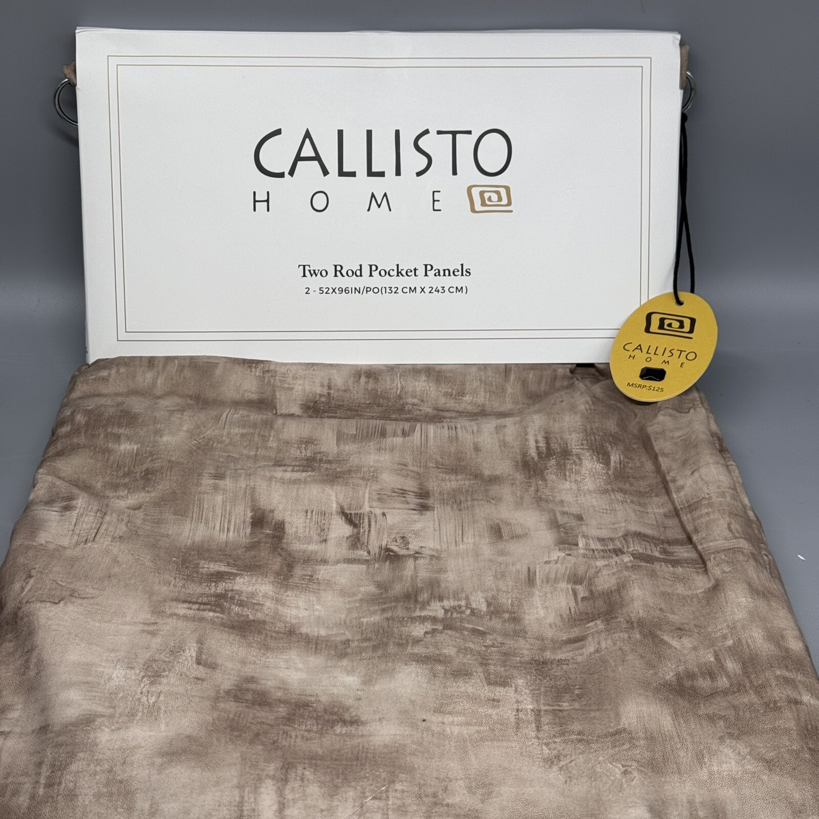 CALLISTO HOME 52×96 Scroll Champagne Rod Pocket Window Curtain Panels Set Of 2
