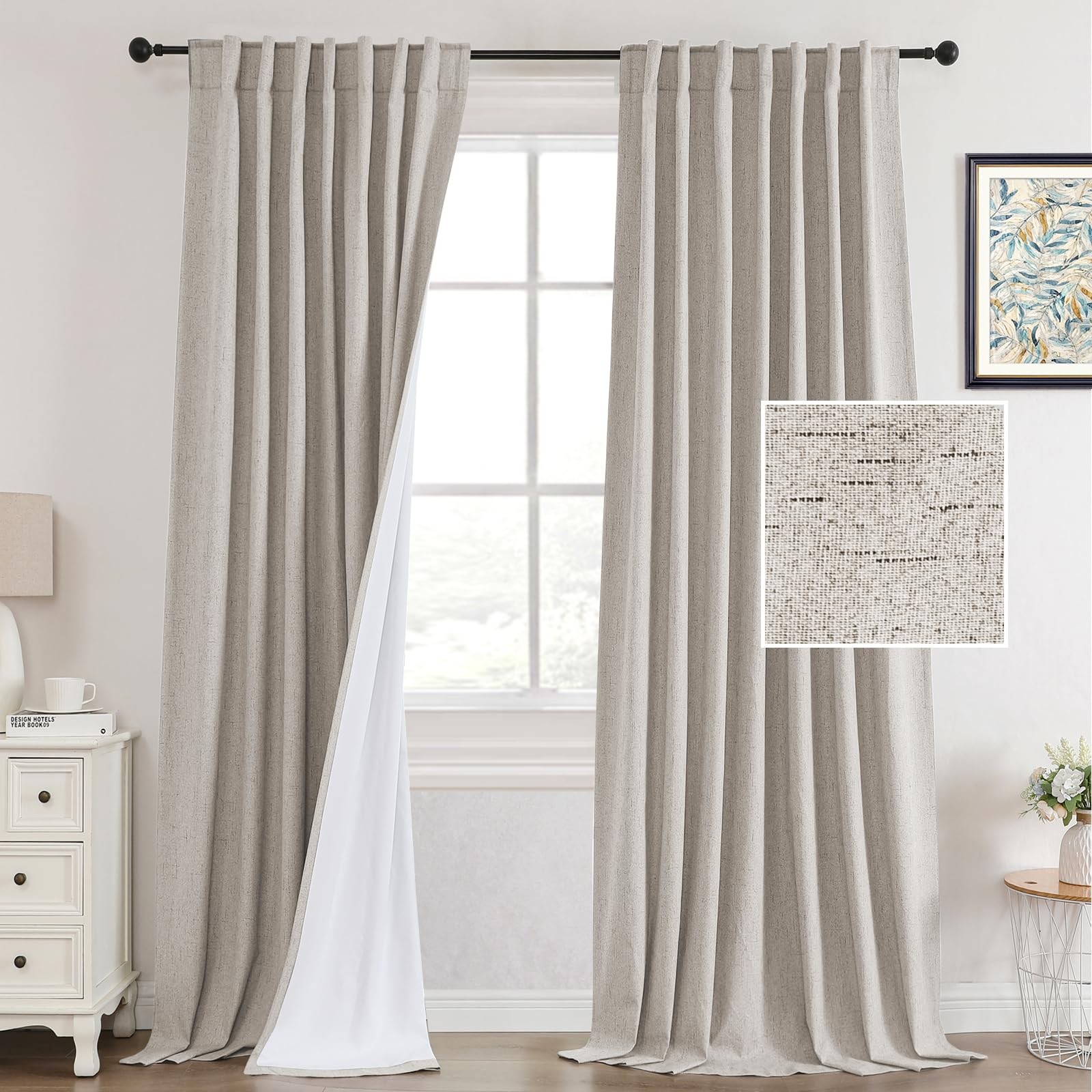 100% Blackout Linen Curtains 84 inch Long Farmhouse Thermal Curtains for Livi…