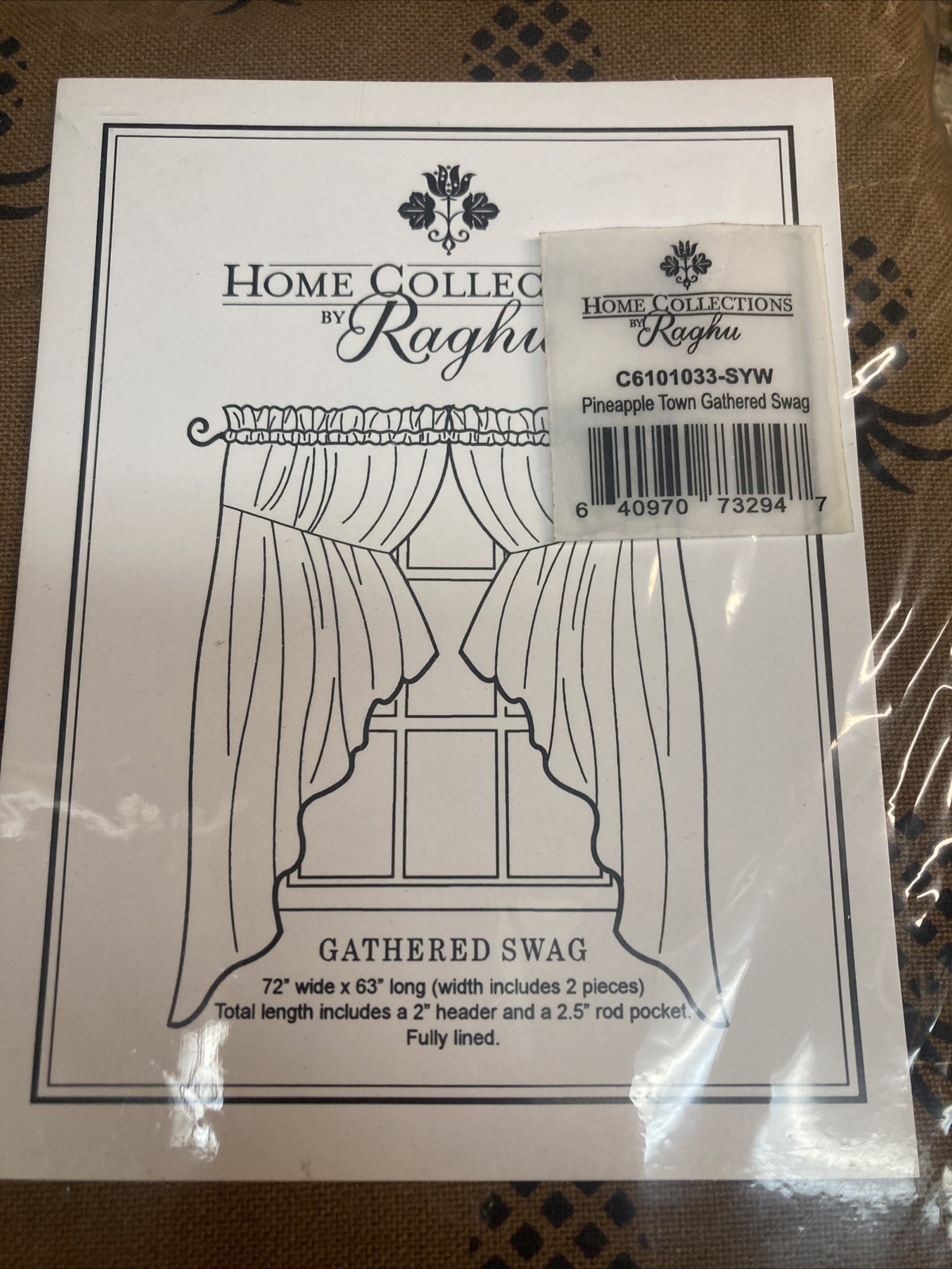 Home Collections by Raghu gathered Pineapple Swag Curtain Panels