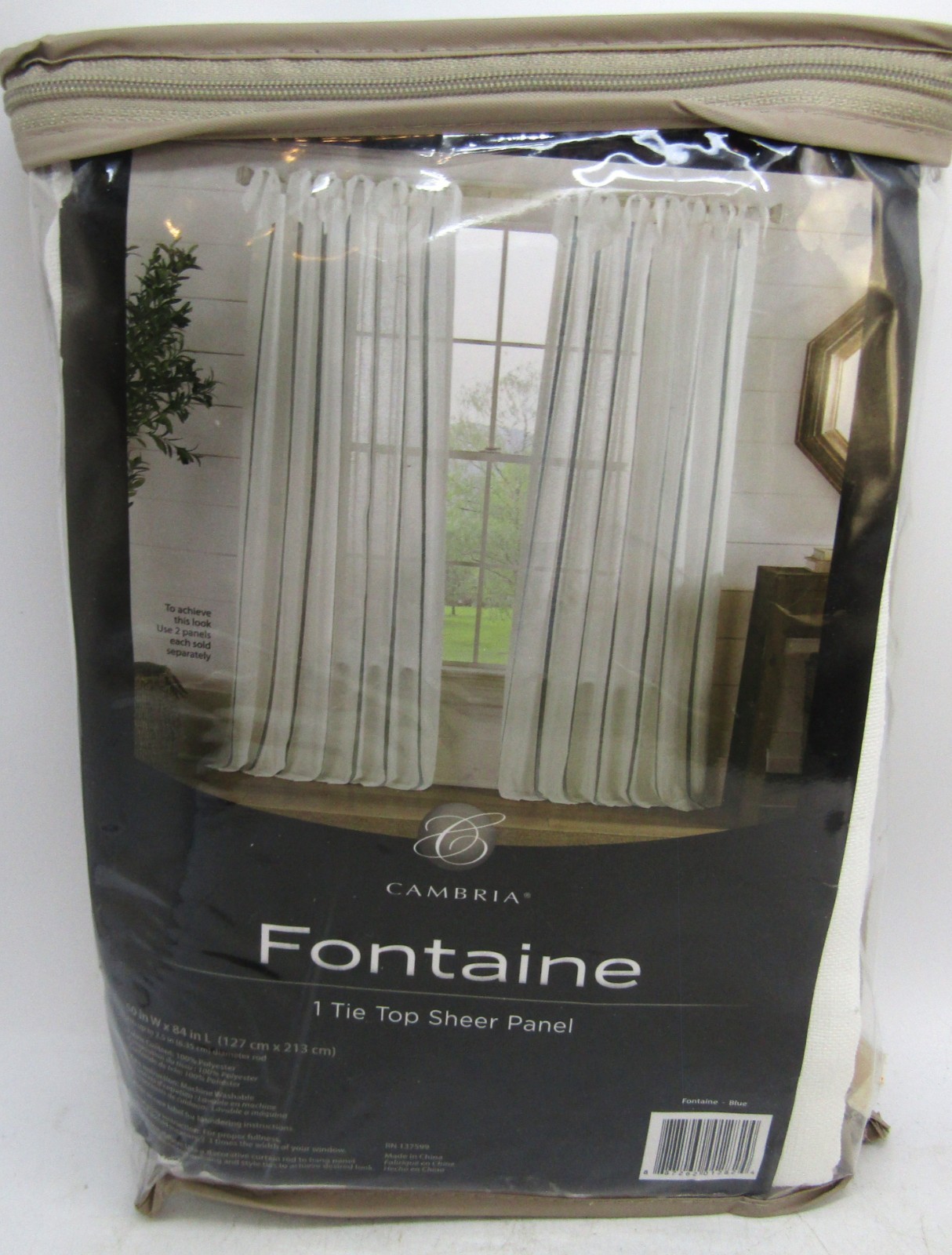 Cambria Fontaine One Tie Top Sheer Blue & White Panel 50 X 84″. NIP.