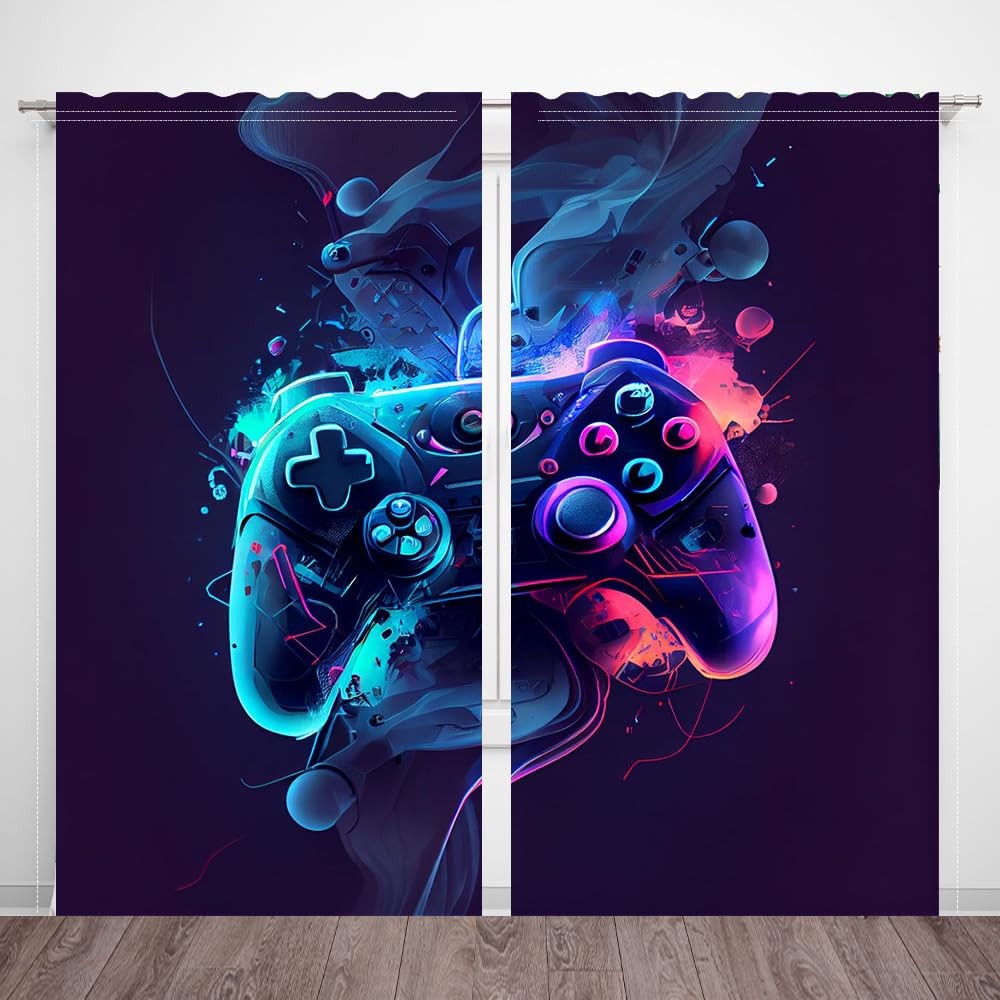 82 x 84 Inches Blue Purple Gradient Graffiti Window Curtain Boys Curtains for…