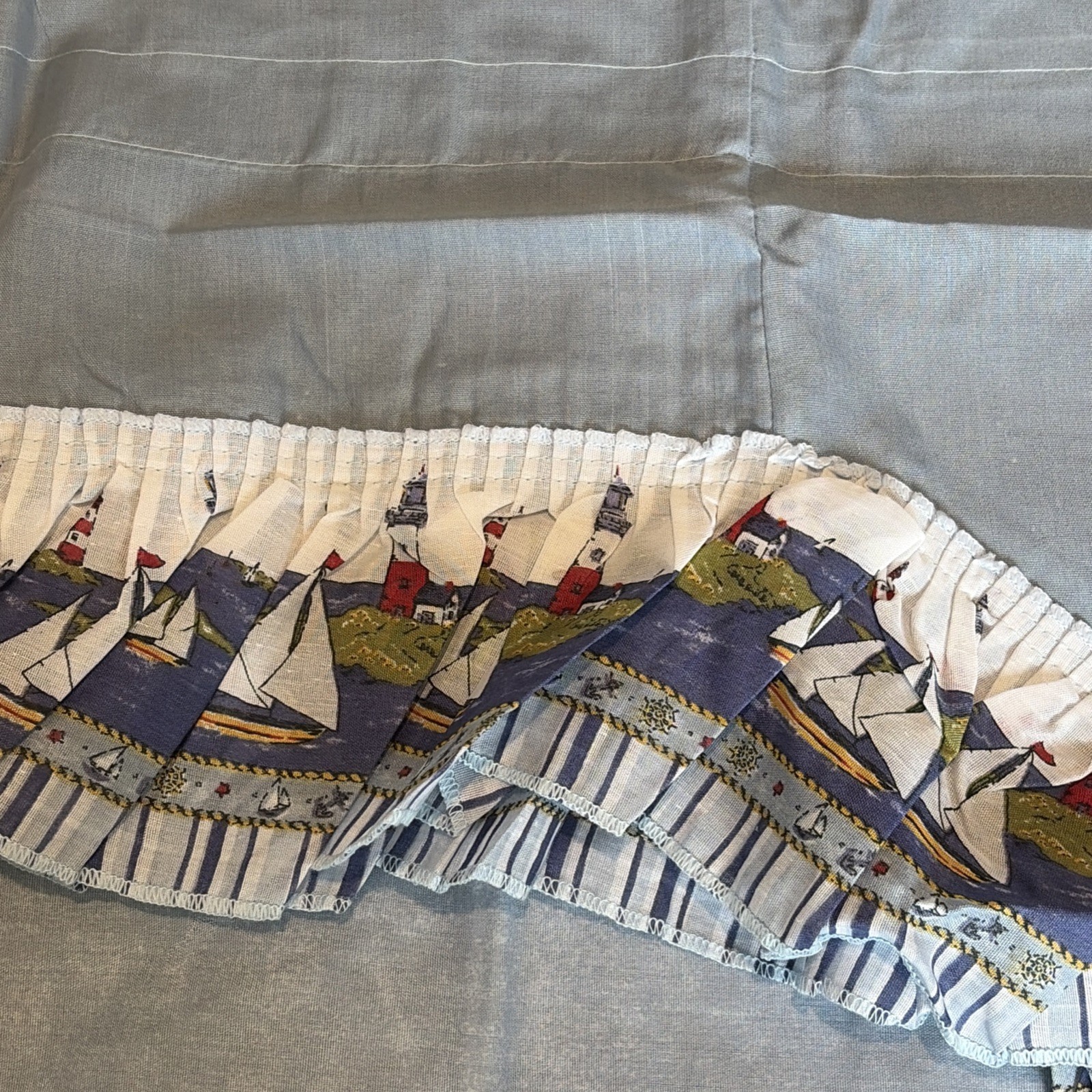 Nautical Curtain Set Swag & Panels Blue Lightweight Lighthouse Summer NEW