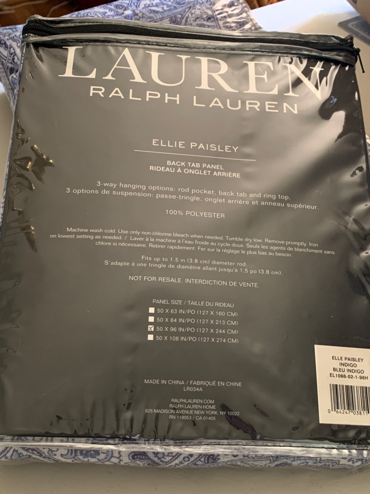 LAUREN Ralph Lauren Ellie Paisley Back Tab Panel Curtain Blue White 50×96