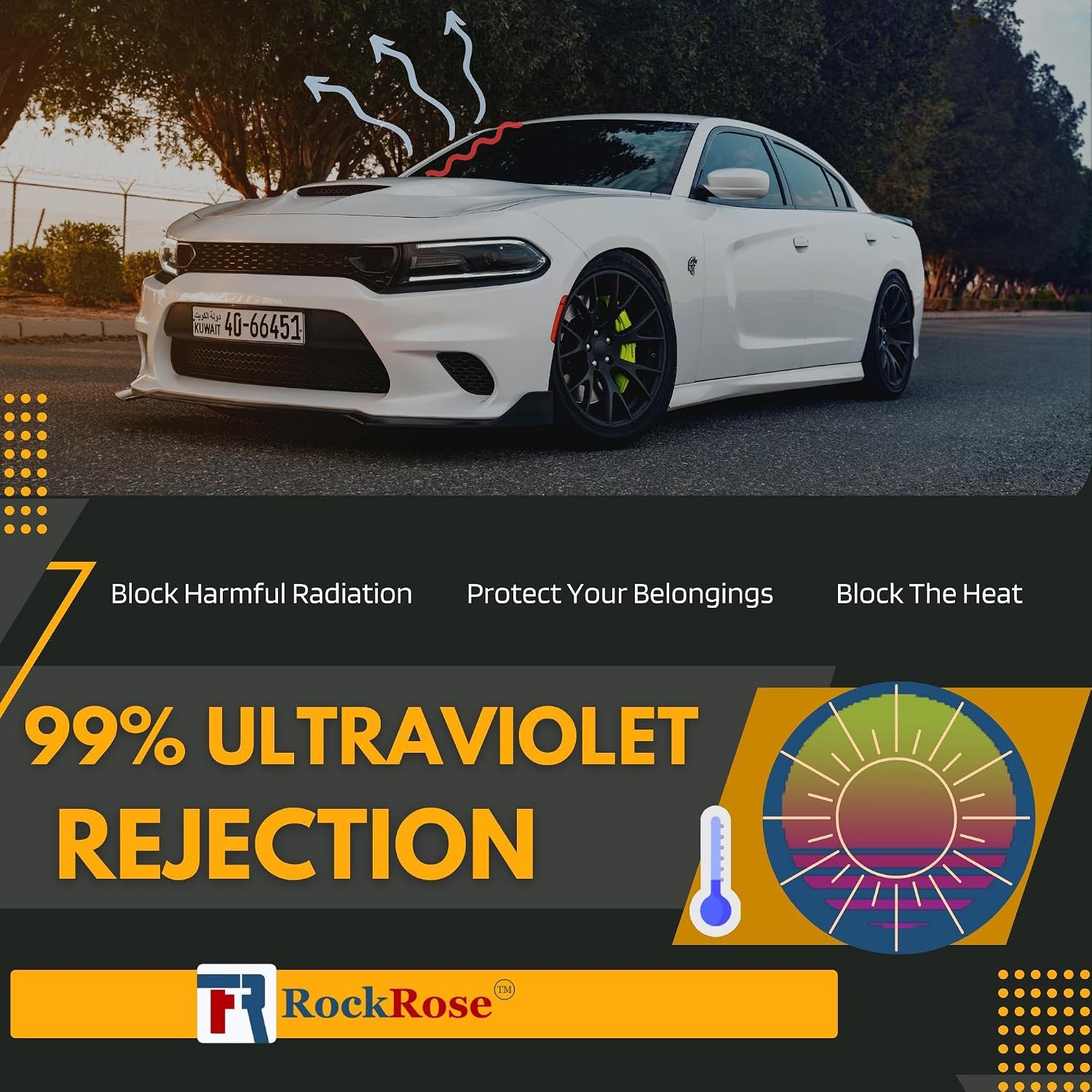 RockRose Ceramic Tint 36inx25ft 5% Nano Heat Block 99 UVR Charcoal