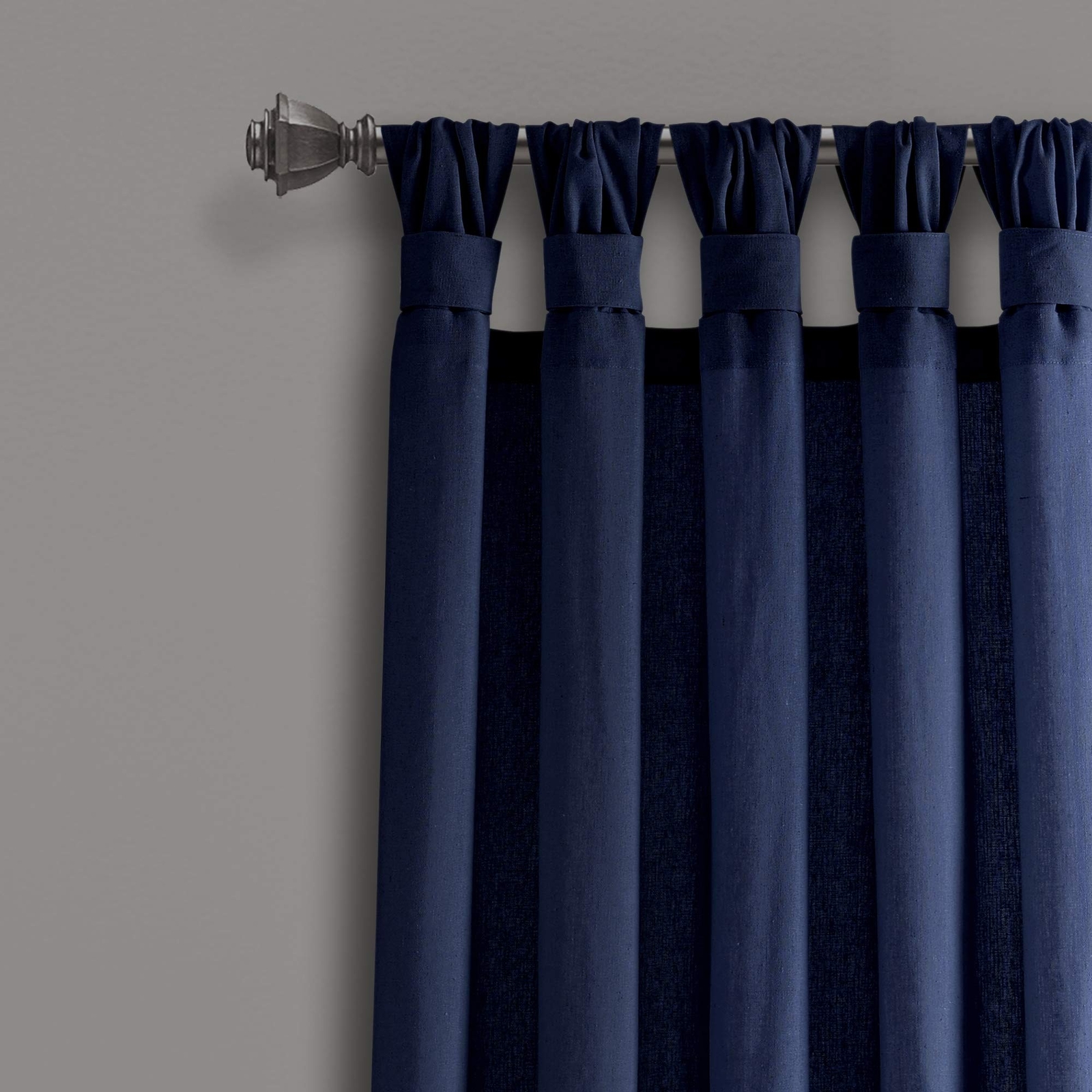 Lush Decor Burlap Knotted Tab-Top Window Curtain Panel Pair, 45″W x 95″L, Navy