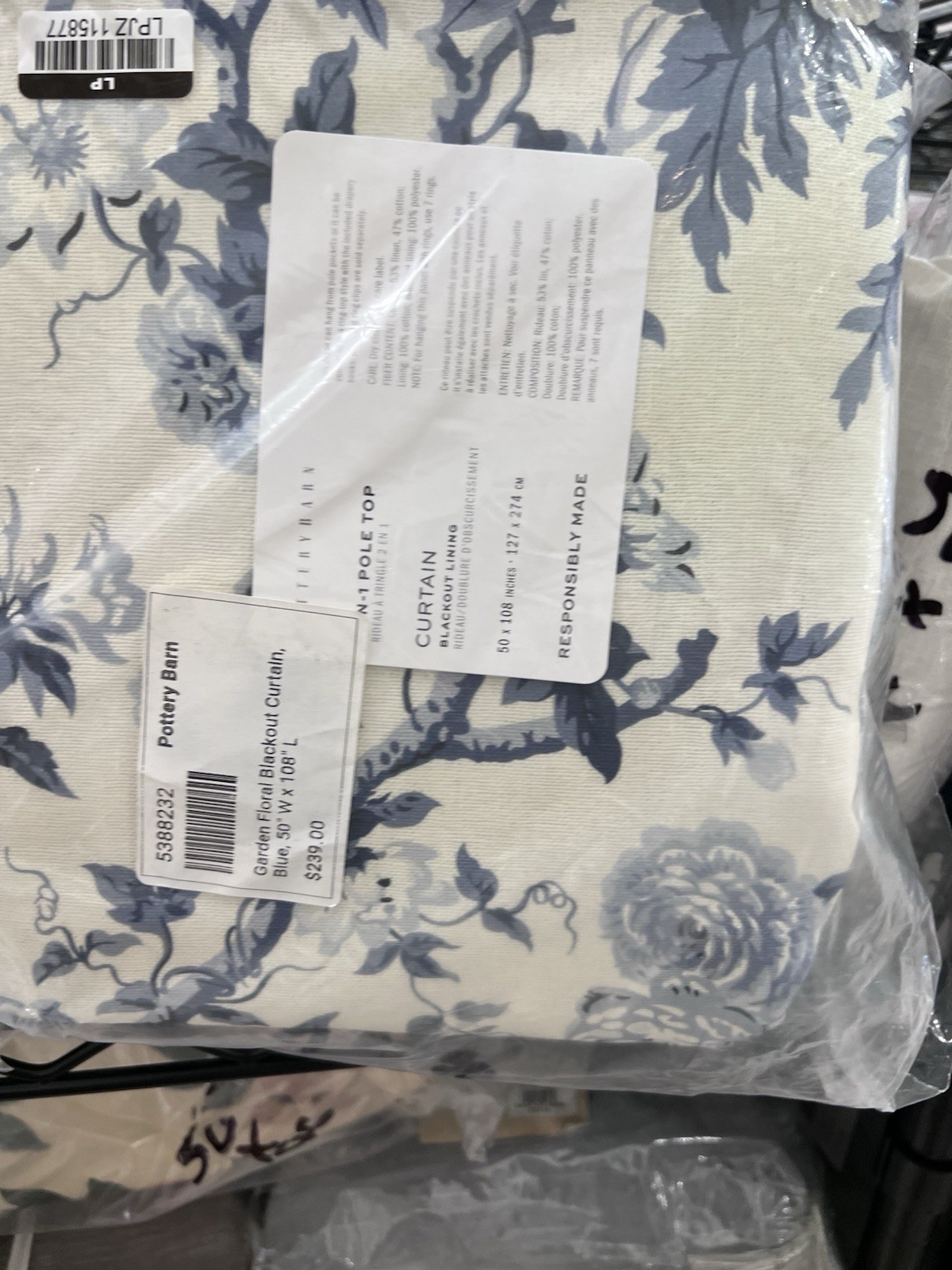 2 In 1 Pottery Barn NOLA Printed BLACKOUT Curtain Drape Panel 50”x 108” Blue NEW