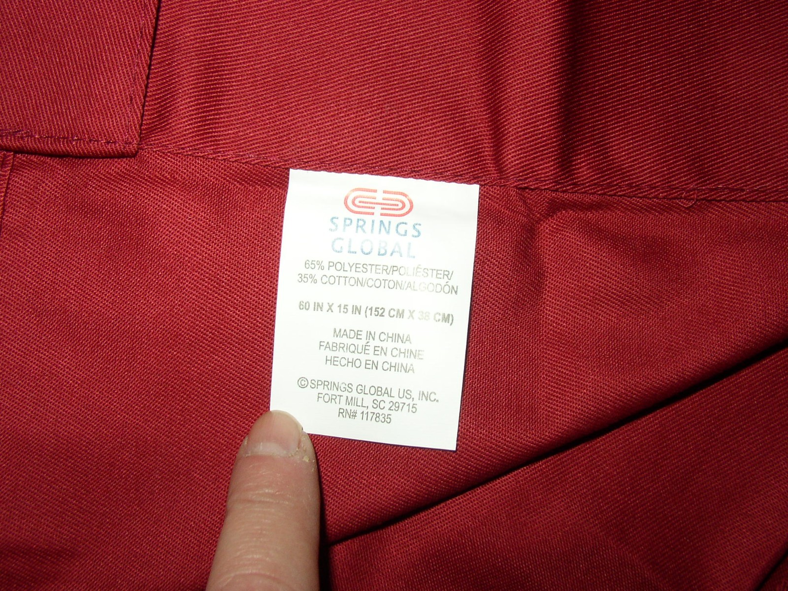 (1) Springs Global Luxury Valance Solid Brick Red Cotton Twill 60×15 NWOP 3Avail