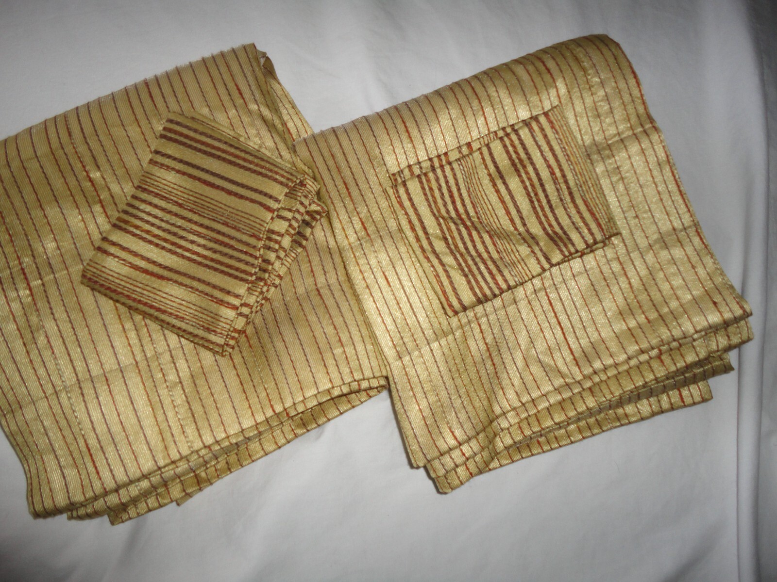 CROSCILL GOLD RED MULTI STRIPE TEXTURED (2) LINED DRAPERY PANELS &TIEBACKS 40X86