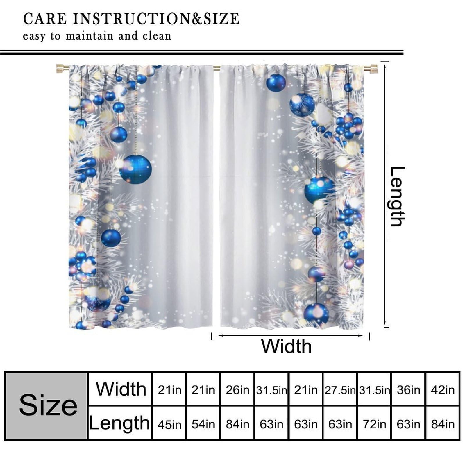 Blue Christmas Ball Curtains, Happy New Year Silver Fir Branches Winter Xmas …