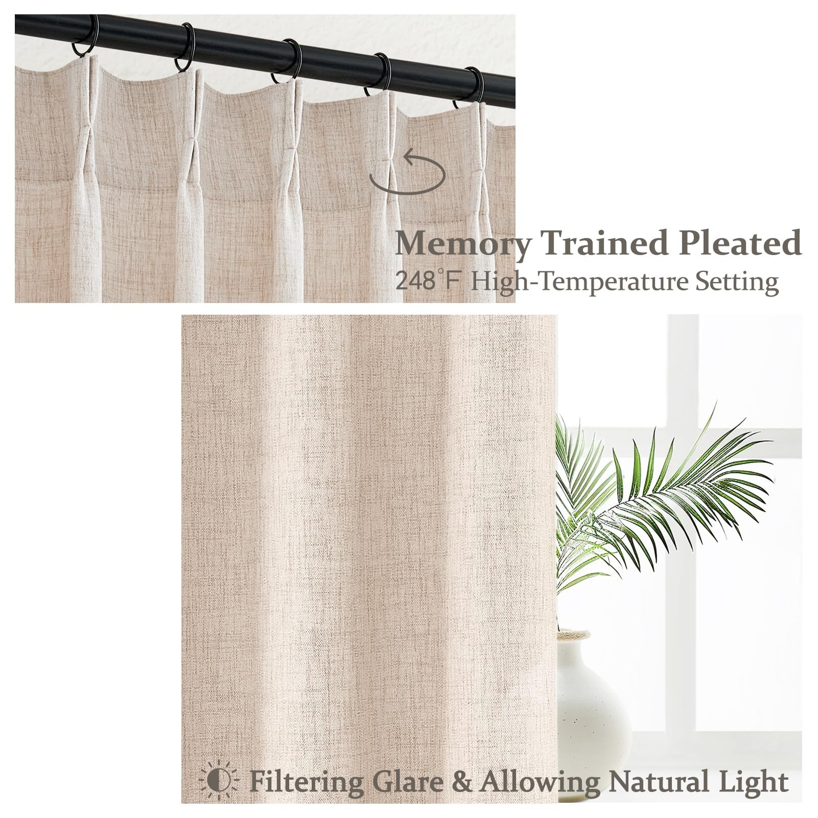 PleatedDrapes Textured Semi Sheer Burlap Curtains 84 Inches Long, Neutral