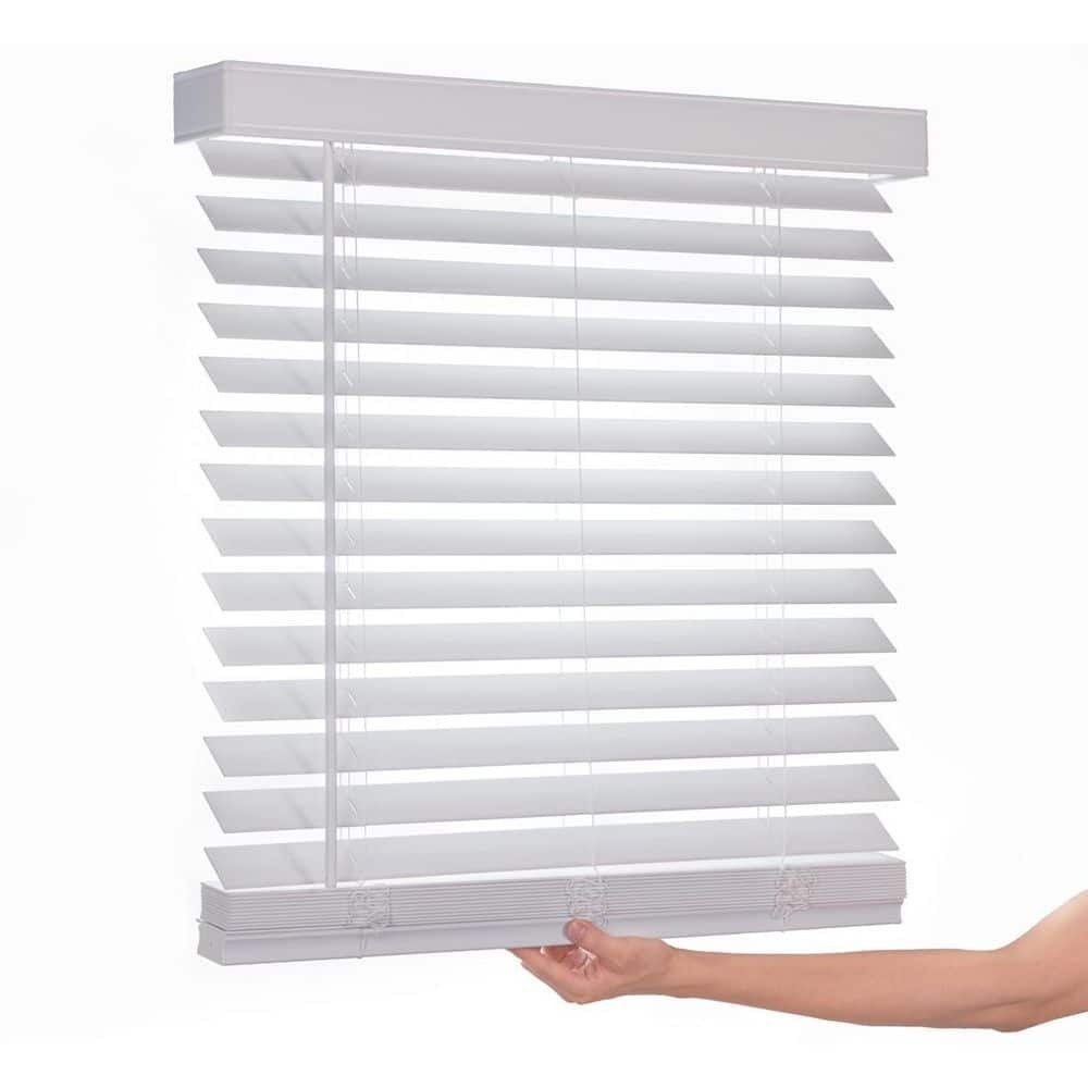White Cordless Faux Wood Blinds 2-in Slats 9×36 Home Window Treatment