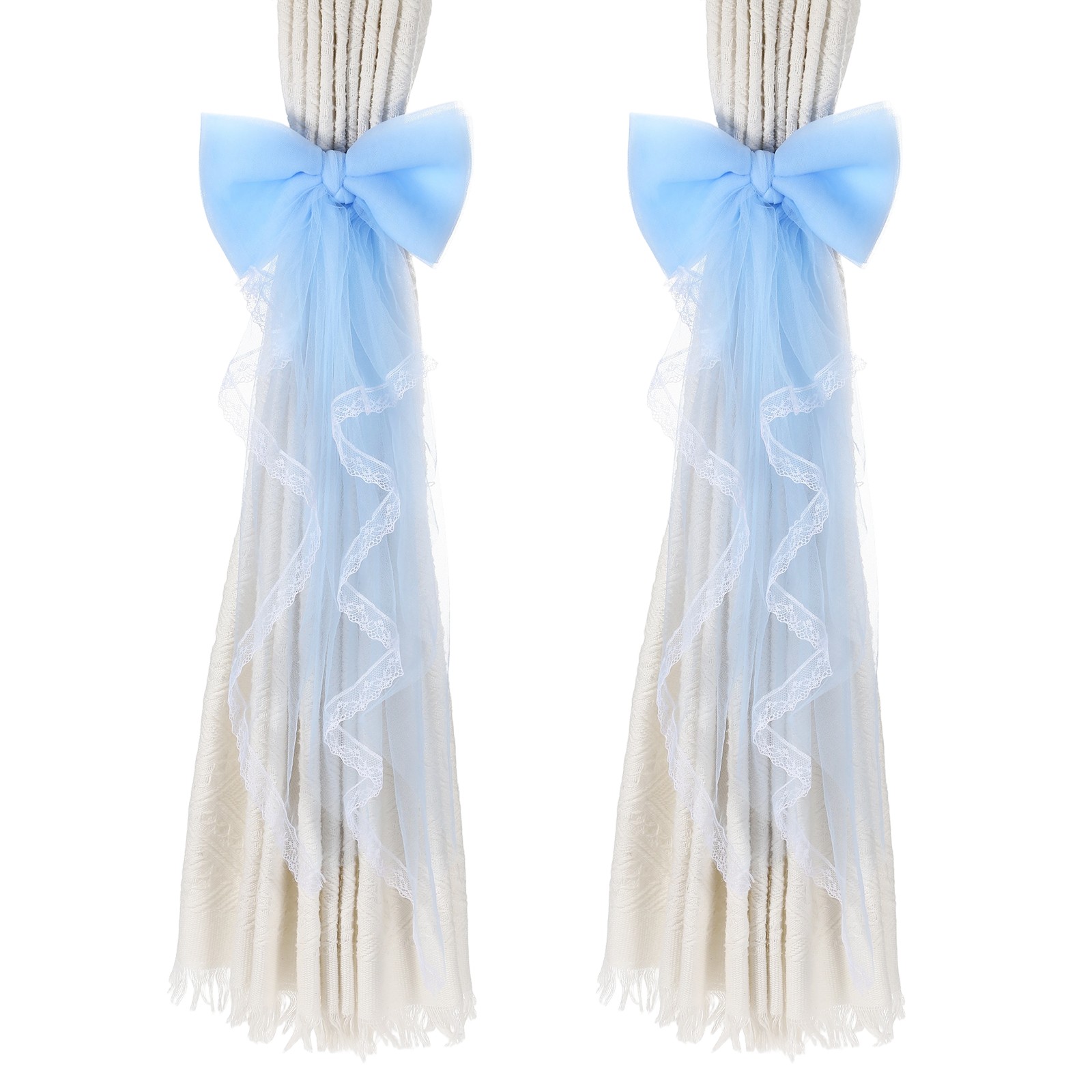 2 Pack French Bow Curtain Tiebacks Lace Bow Curtain Tiebacks for Home Sky Blue