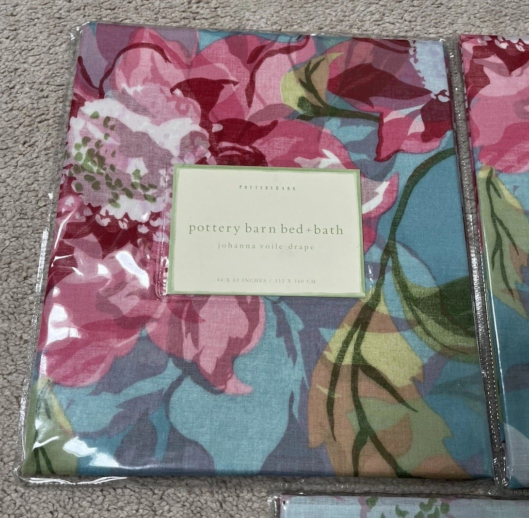 Vintage Pottery Barn 100% Cotton Johanna Voile Drapes 44” x 63” Lot of 3 RARE