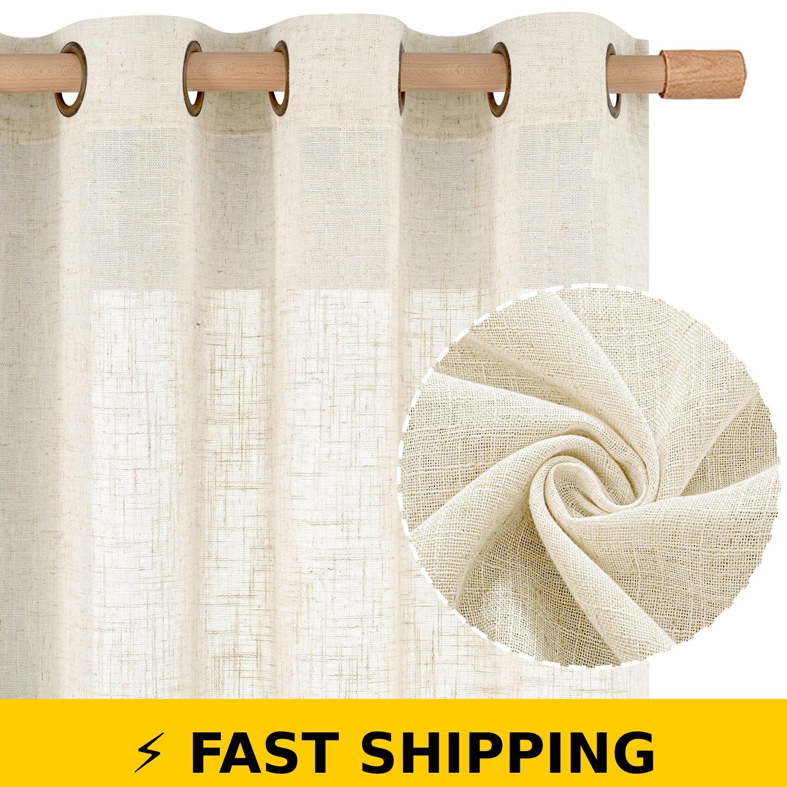 LAMIT Natural Ivory Linen Semi Sheer Curtains 84 inch, 2 Panels