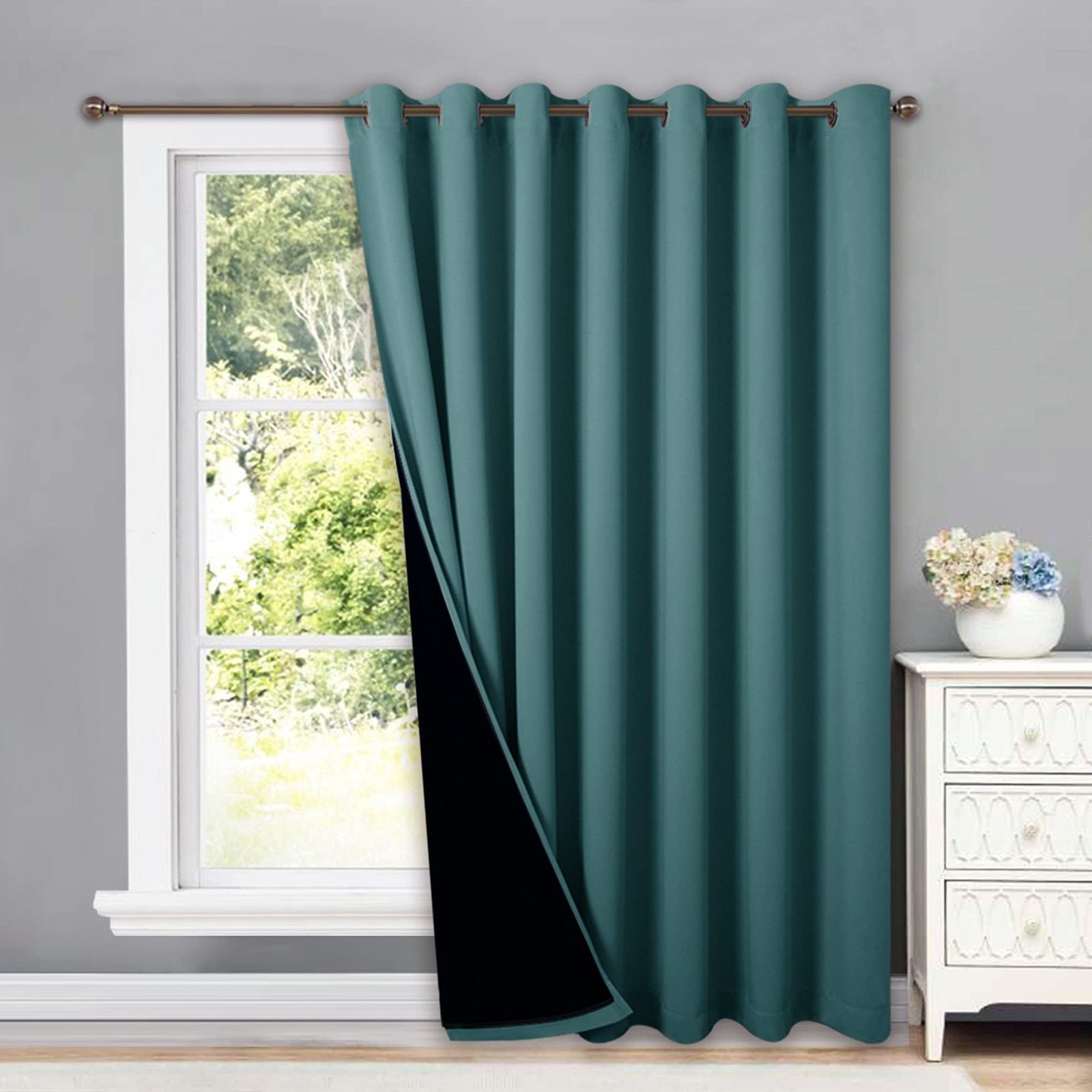 Cortinas Blackout Verde Azulado 100×95 Bloqueador De Luz Para Sala Dormitorio