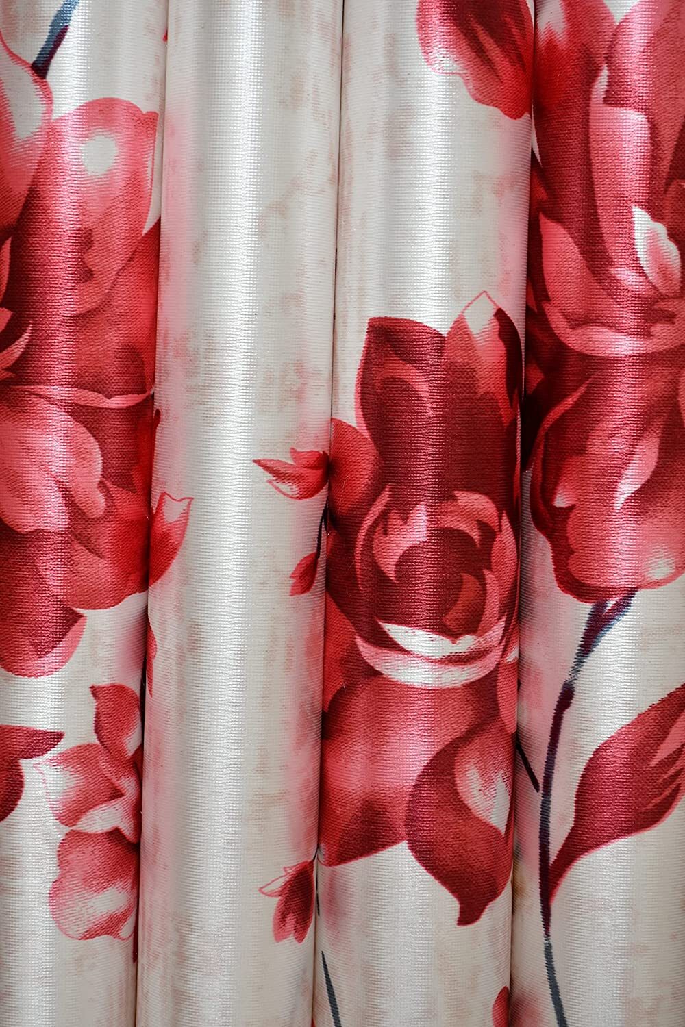 Beautiful Flower Printed Polyster Curtain 9 feet Long Door, Maroon 2 pc Curtains