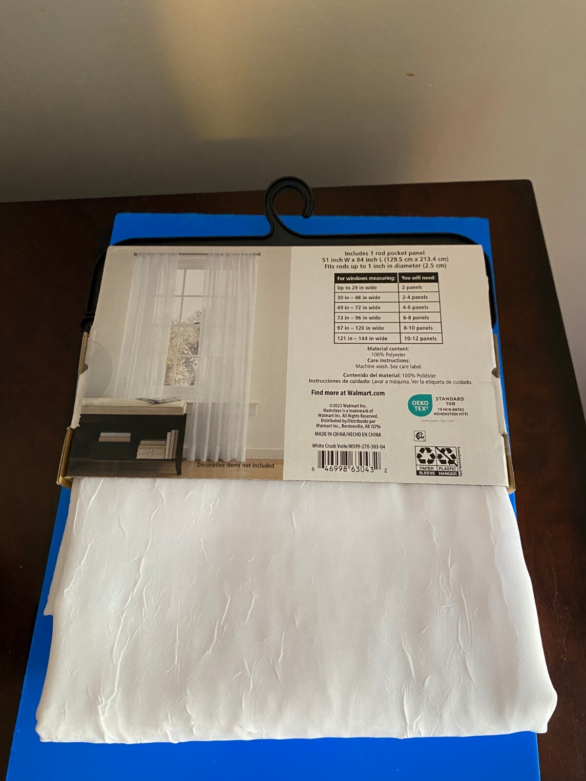 BRAND NEW MAINSTAYS SINGLE PANEL 84 INCH SHEER CRUSHED VOILE CURTAIN WHITE