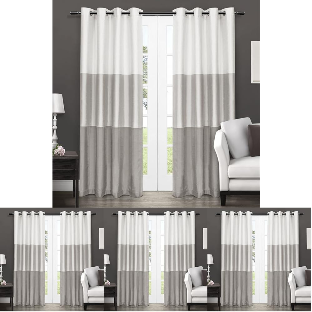 Chateau Faux Silk Grommet Curtain Panels, Dove Grey, 54″x108″, Set of 4