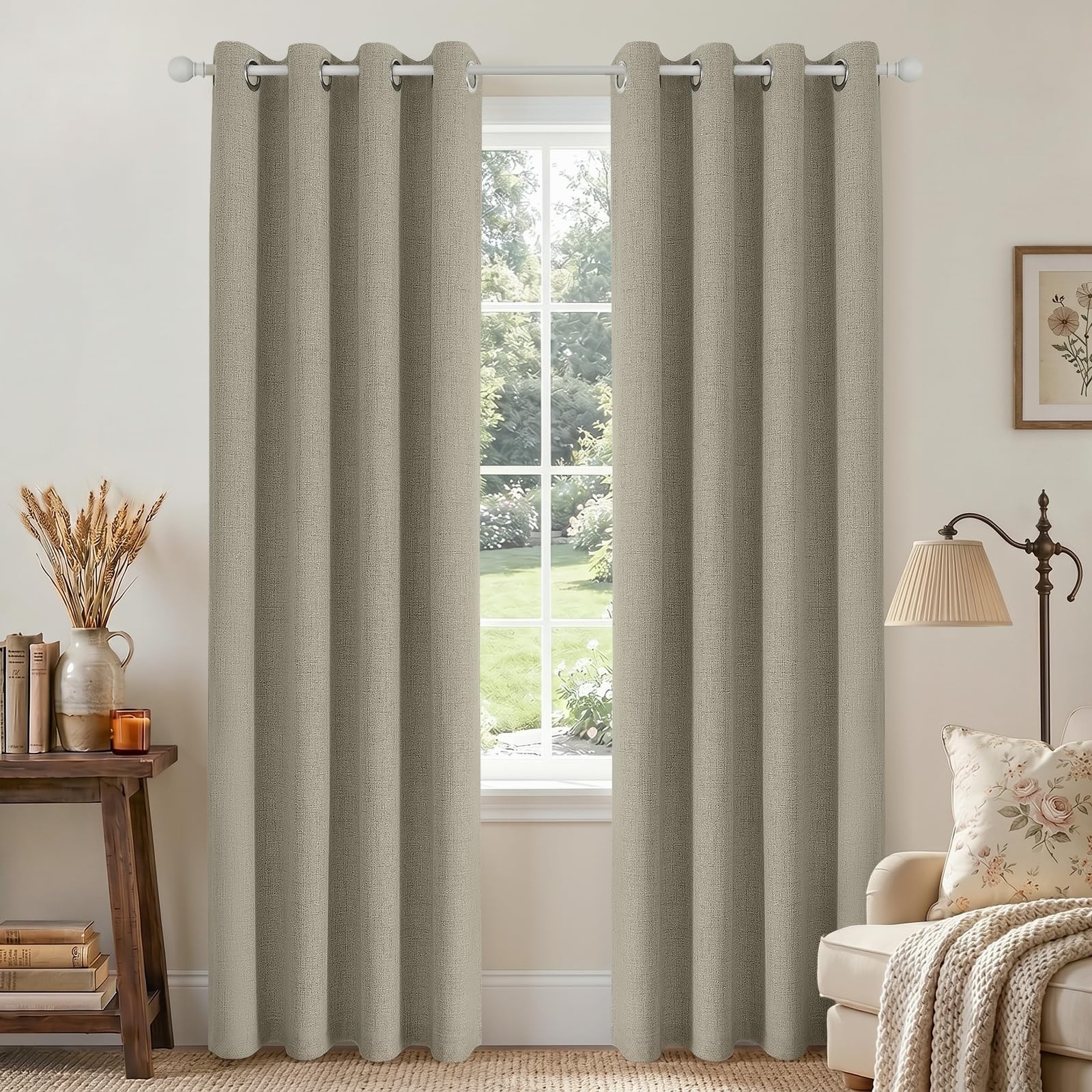 Joydeco Blackout Curtains 42″W x 84″L 2 Panels Linen Room Darkening Grommet