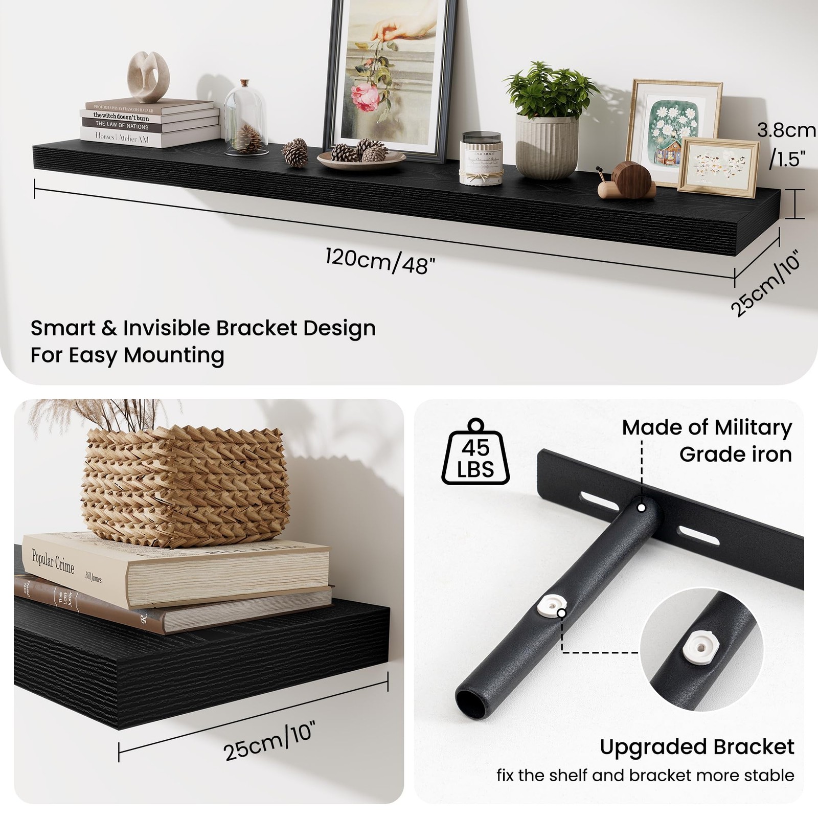 Fun Memories 55 Inch Fireplace Mantel Shelf, 10 Inch Deep Shelves for Display…