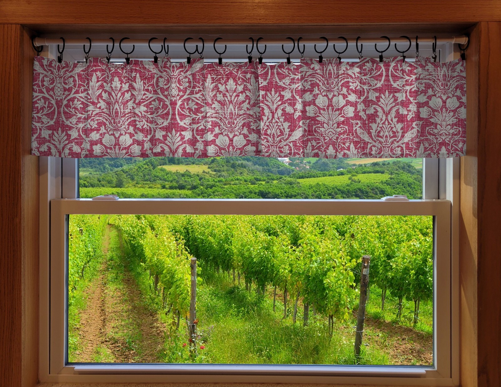 Floral Damask Ring Top Valances or Curtains
